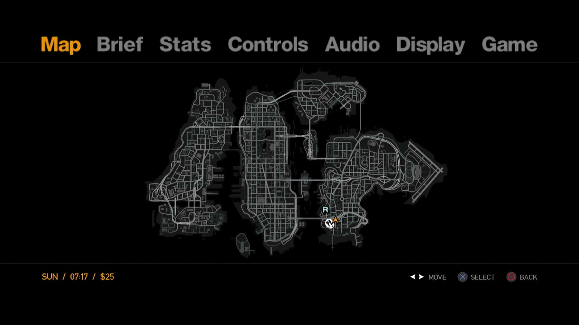 Grand Theft Auto IV PS3 game menu map black