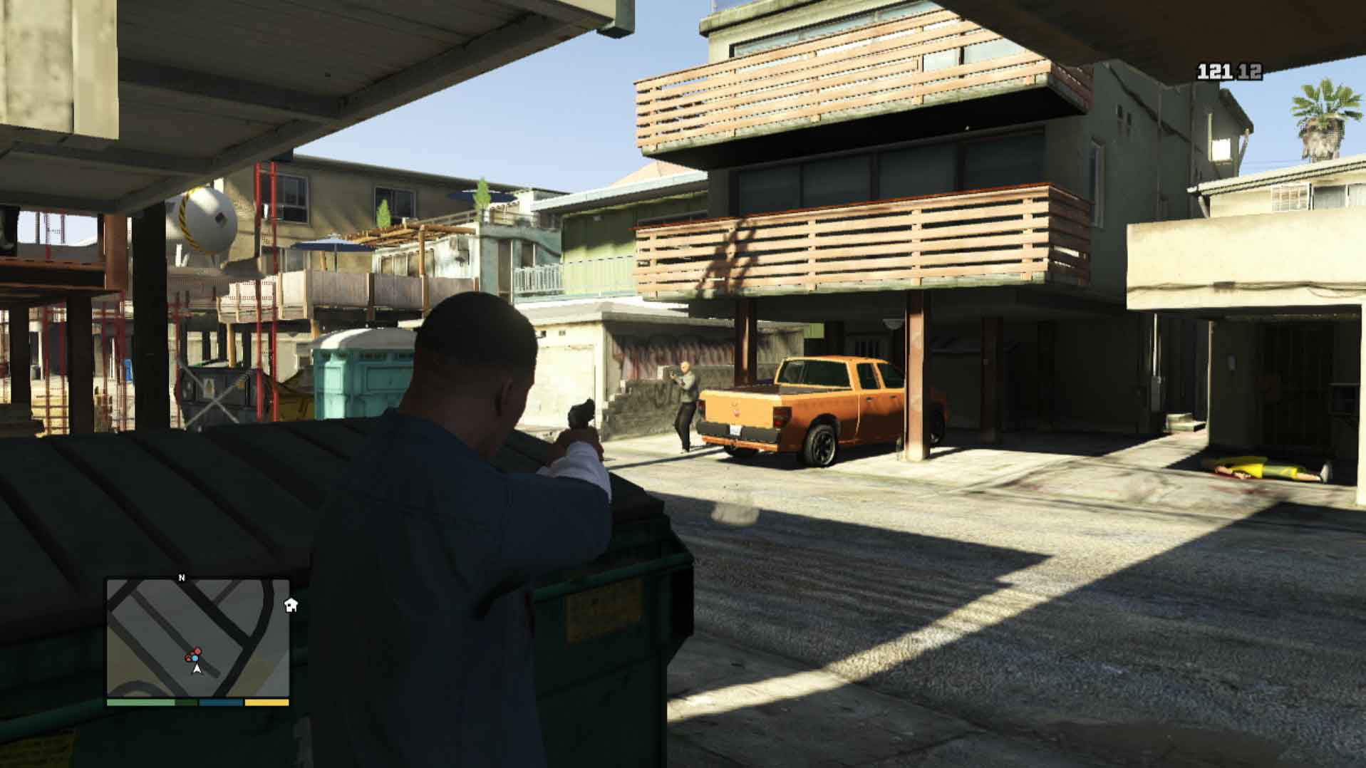 Grand Theft Auto V PS3 shooting enemy gameplay screenshot