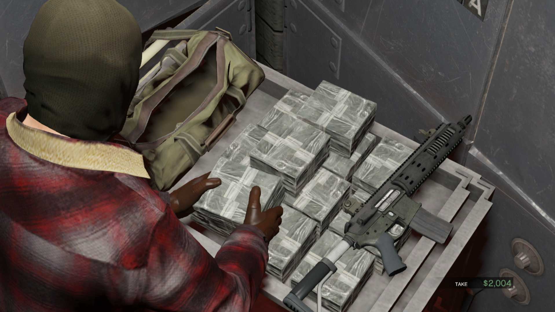 Grand Theft Auto V PS3 robbing bank money cash pile