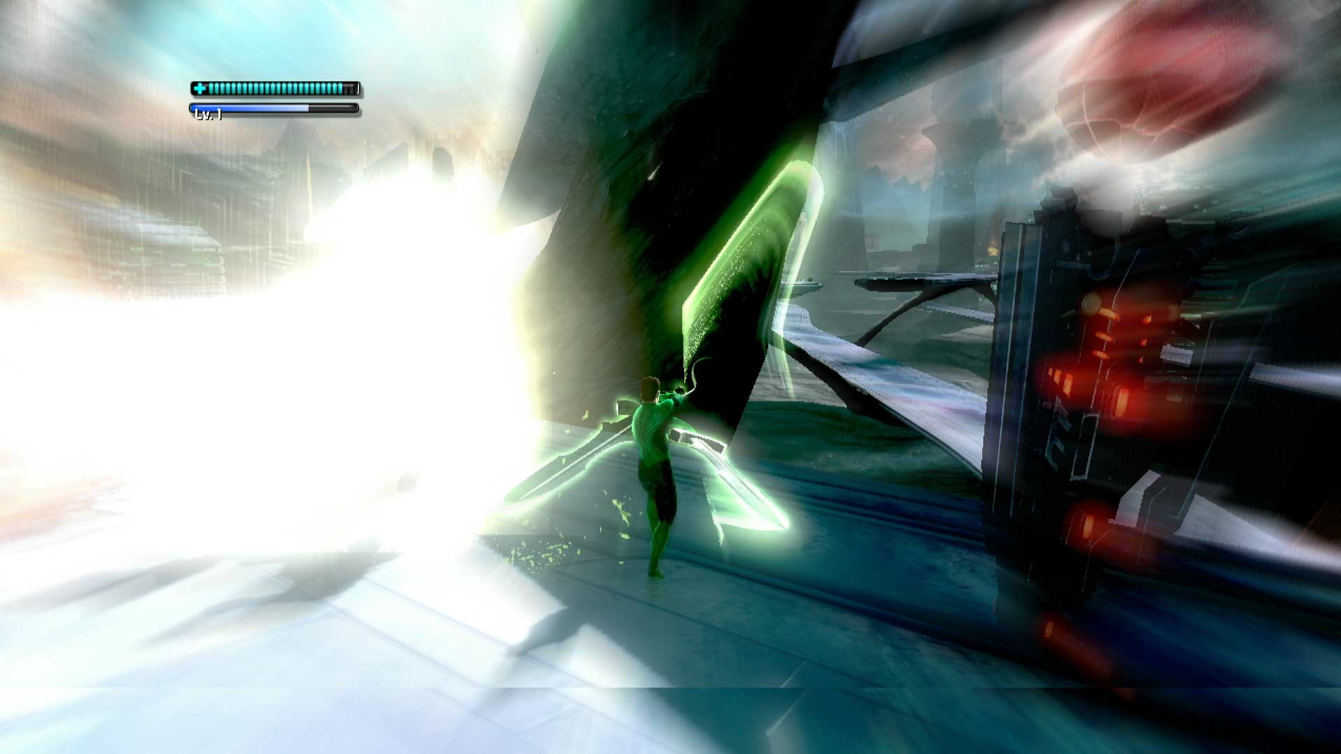 Green Lantern Rise of the Manhunters PS3 swinging sword blurry screenshot