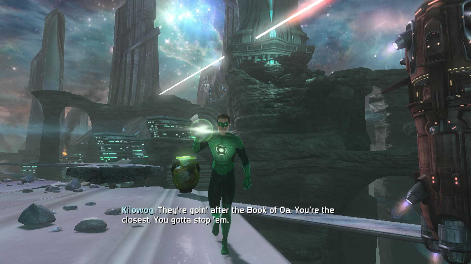 Green Lantern Rise of the Manhunters PS3 protagonist walking city