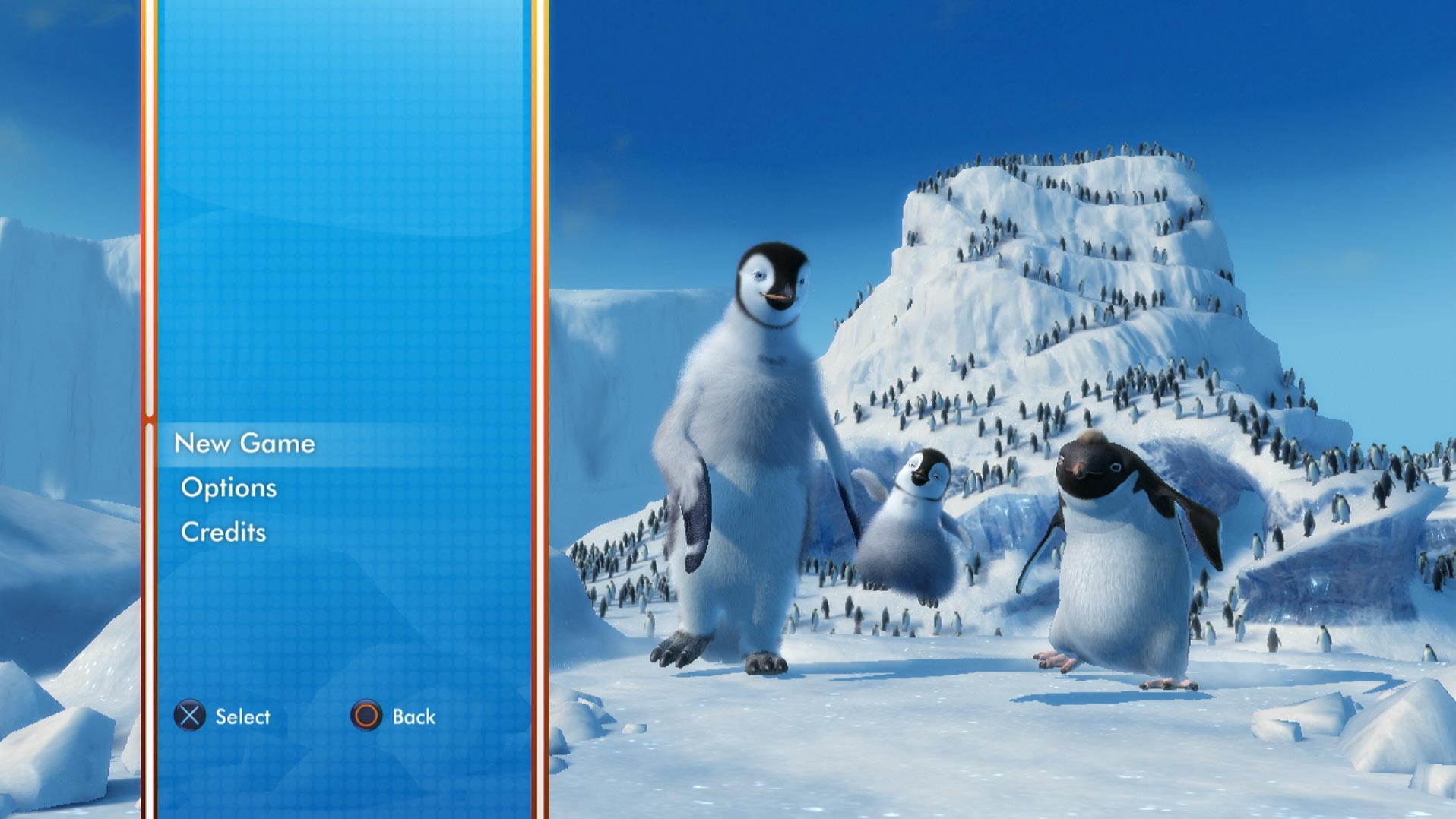 Happy Feet Two PS3 video game main menu screen