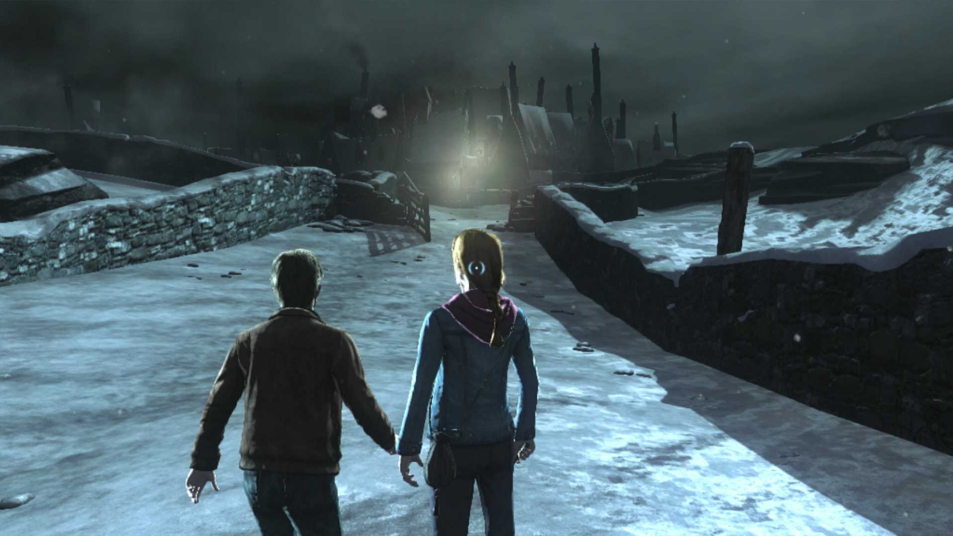 Harry Potter Deathly Hallows Part 2 PS3 winter pathway night screenshot