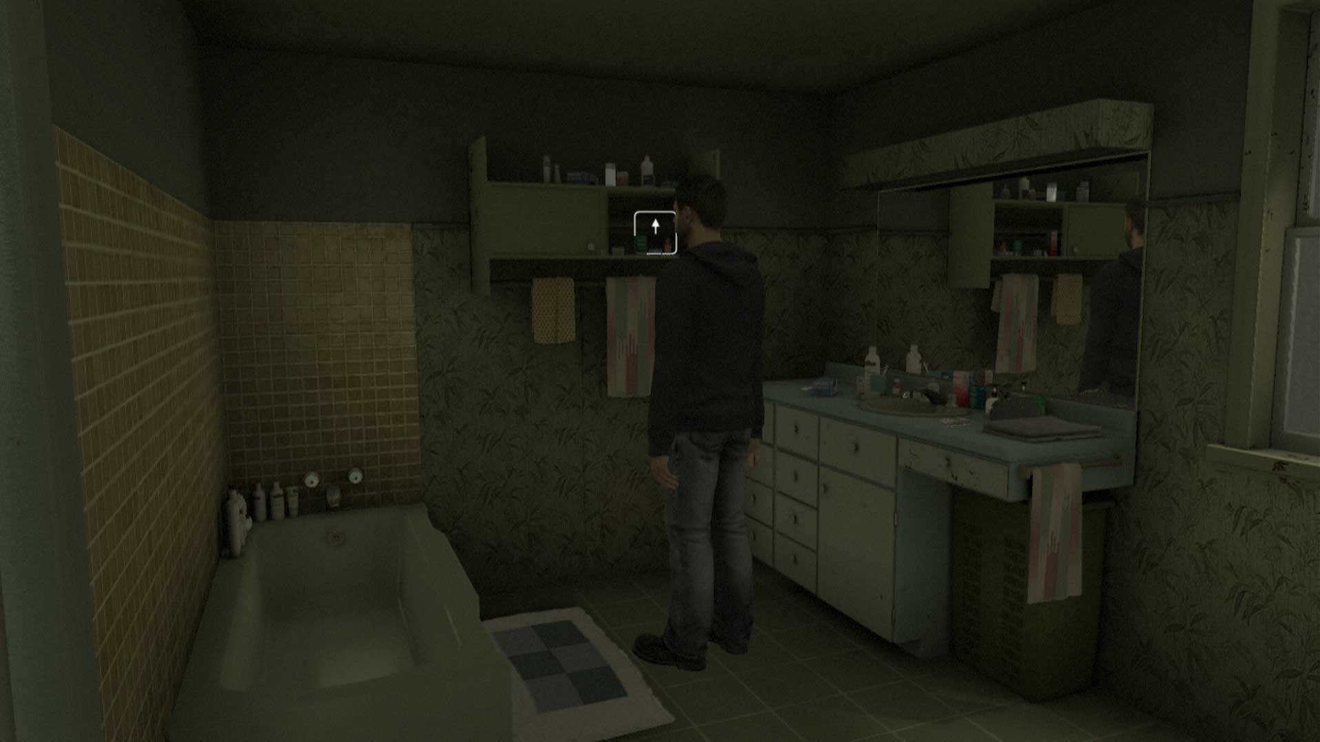 Heavy Rain PS3 dark bathroom cabinet screenshot