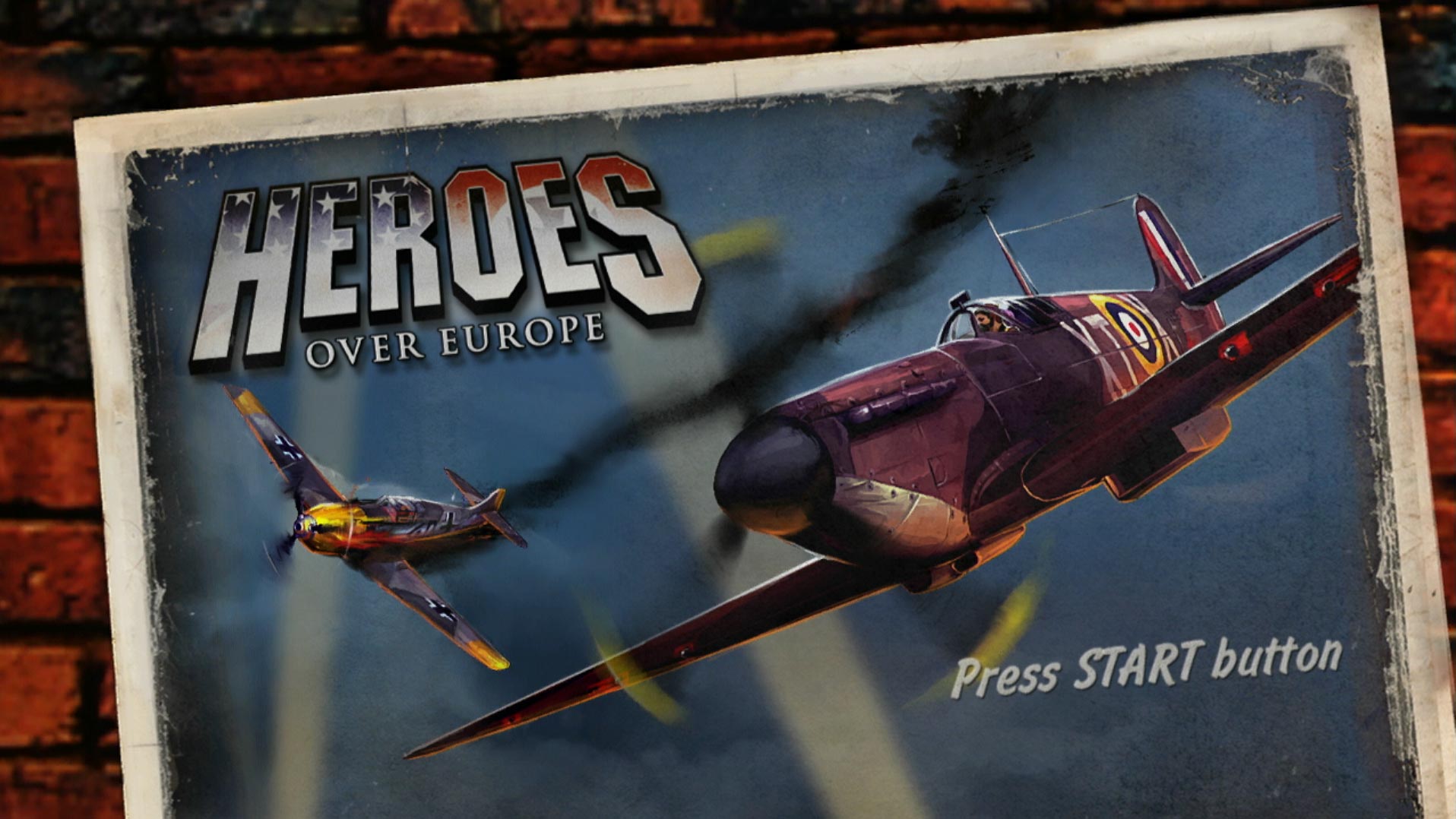 Heroes Over Europe PS3 game title press start screen