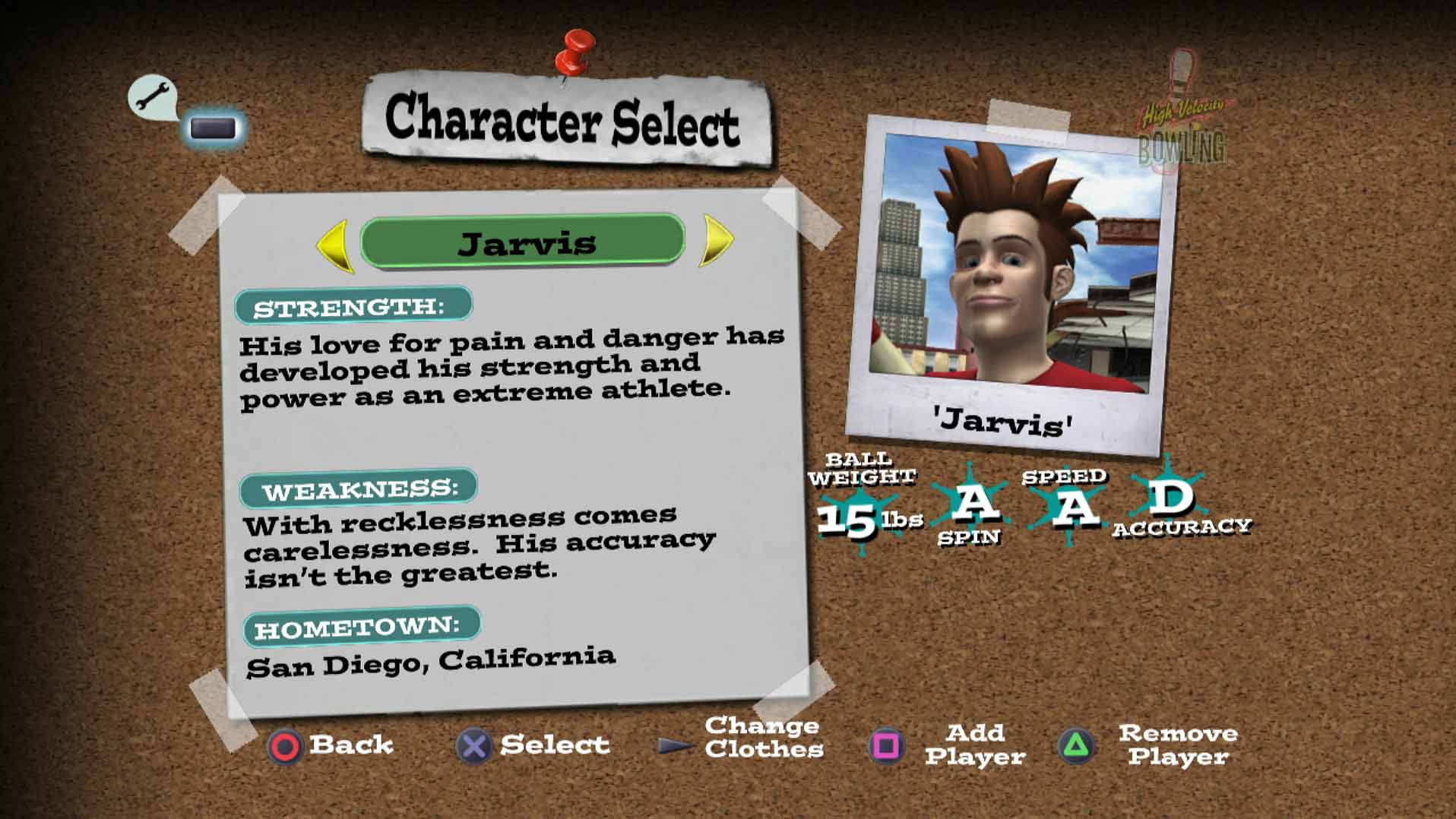 High Velocity Bowling PS3 game character select jarvis