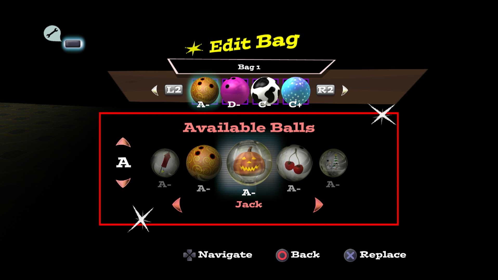 High Velocity Bowling PS3 edit ball bag game menu