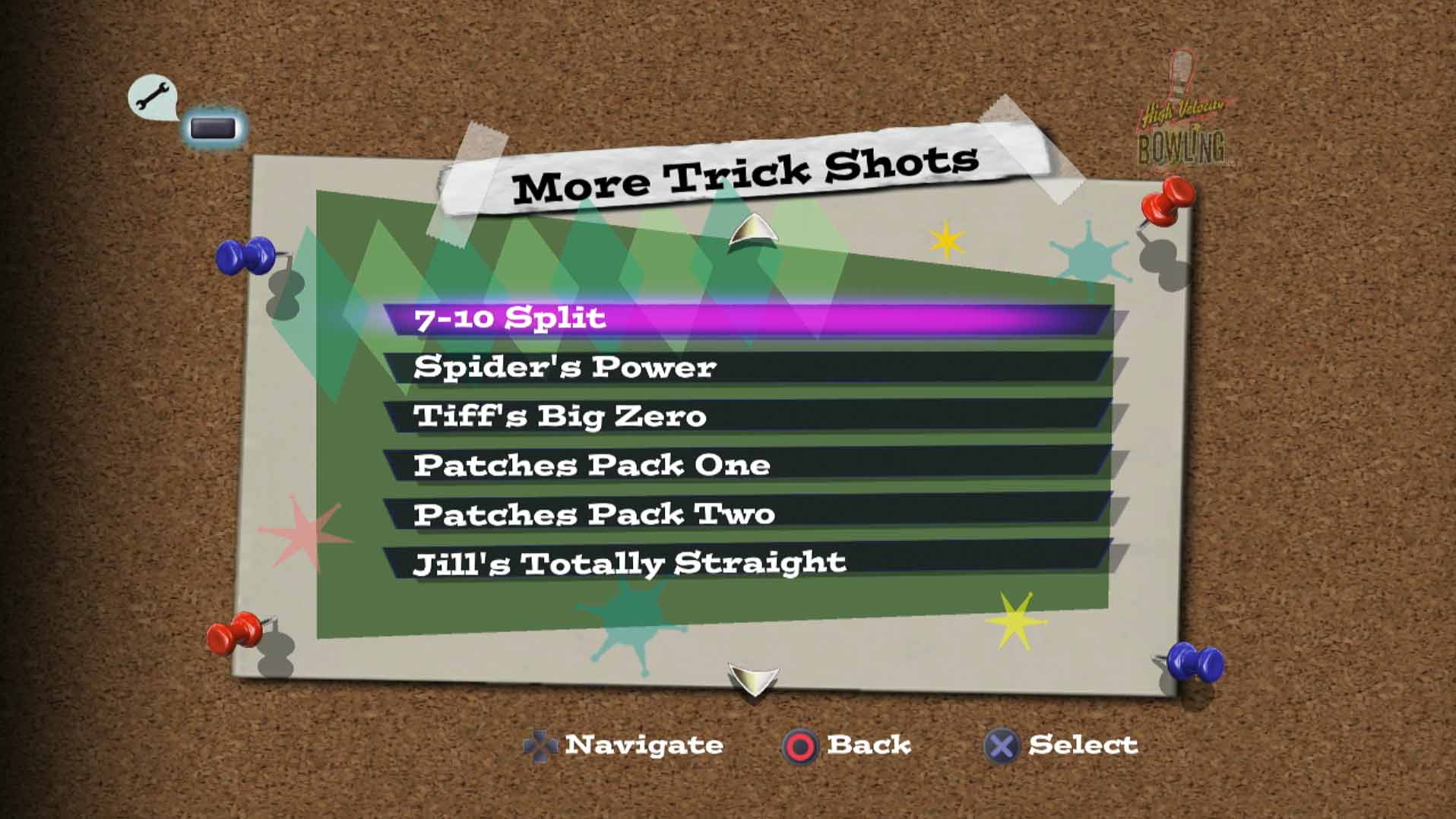 High Velocity Bowling PS3 trick shot game menu