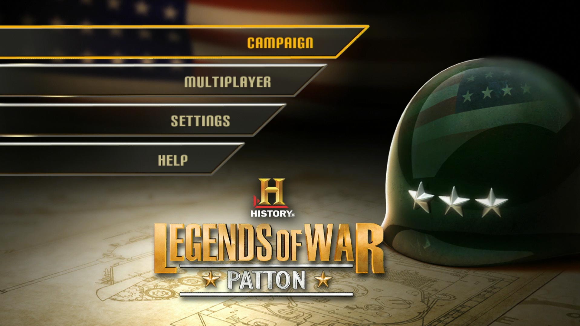 History Legends of War Patton PS3 game title press start screen