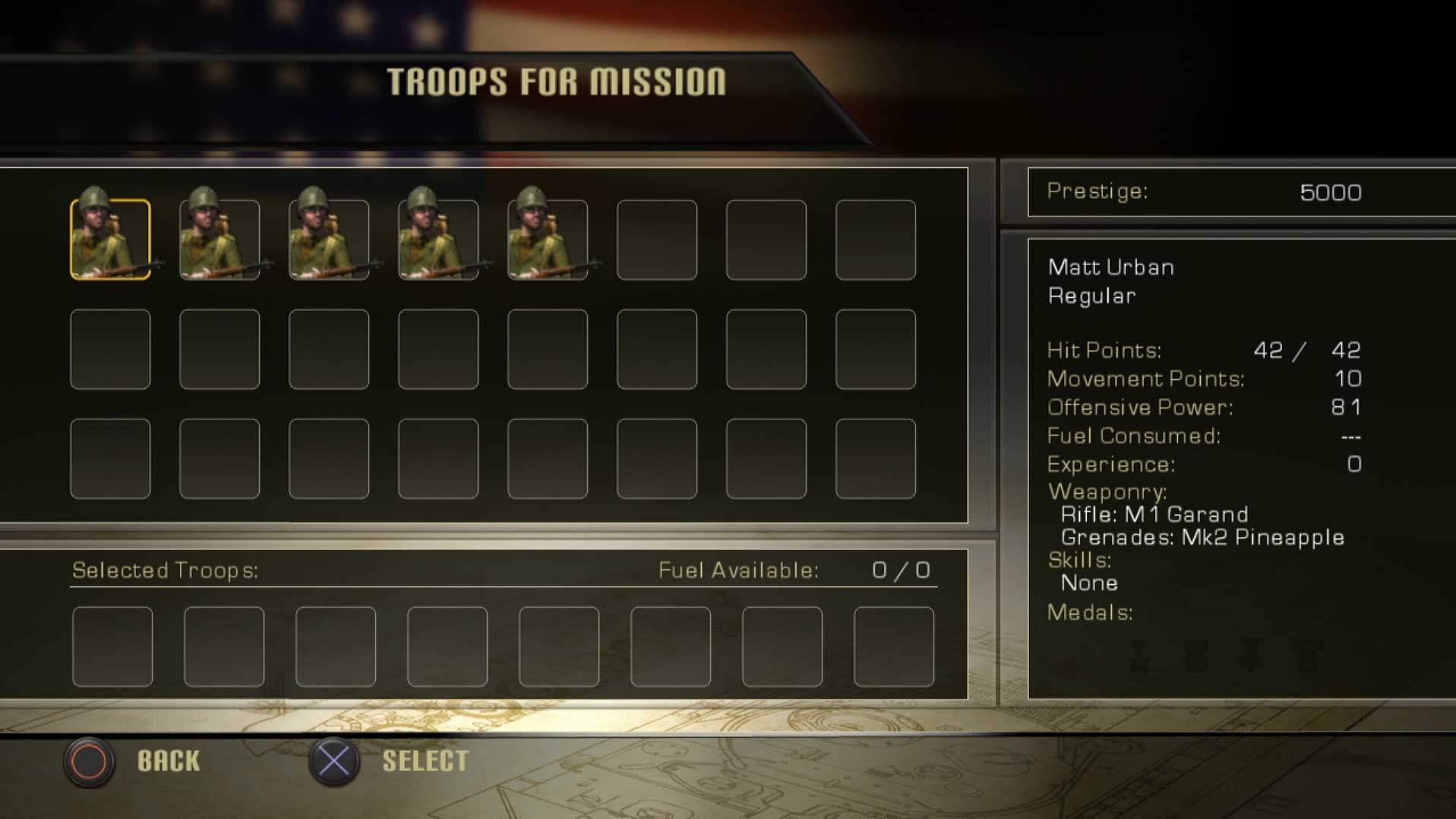 History Legends of War Patton PS3 game troop select menu