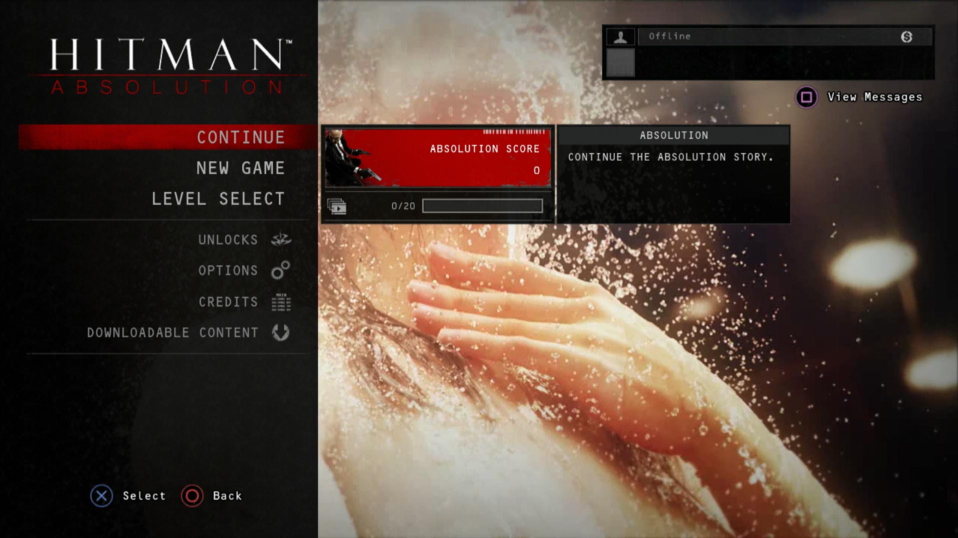 Hitman Absolution PS3 game main menu screen