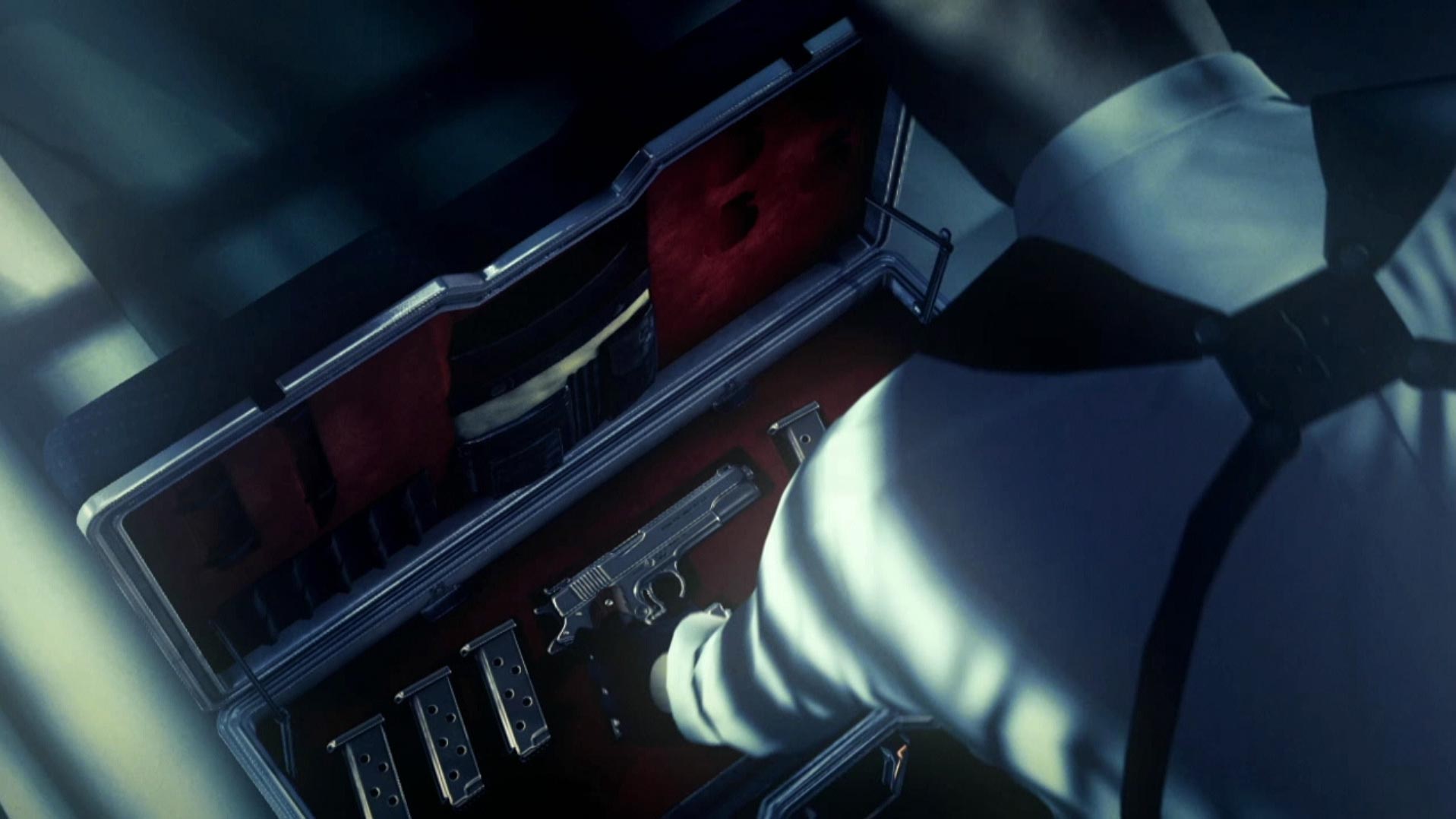 Hitman Absolution PS3 cutscene suitcase guns ammo