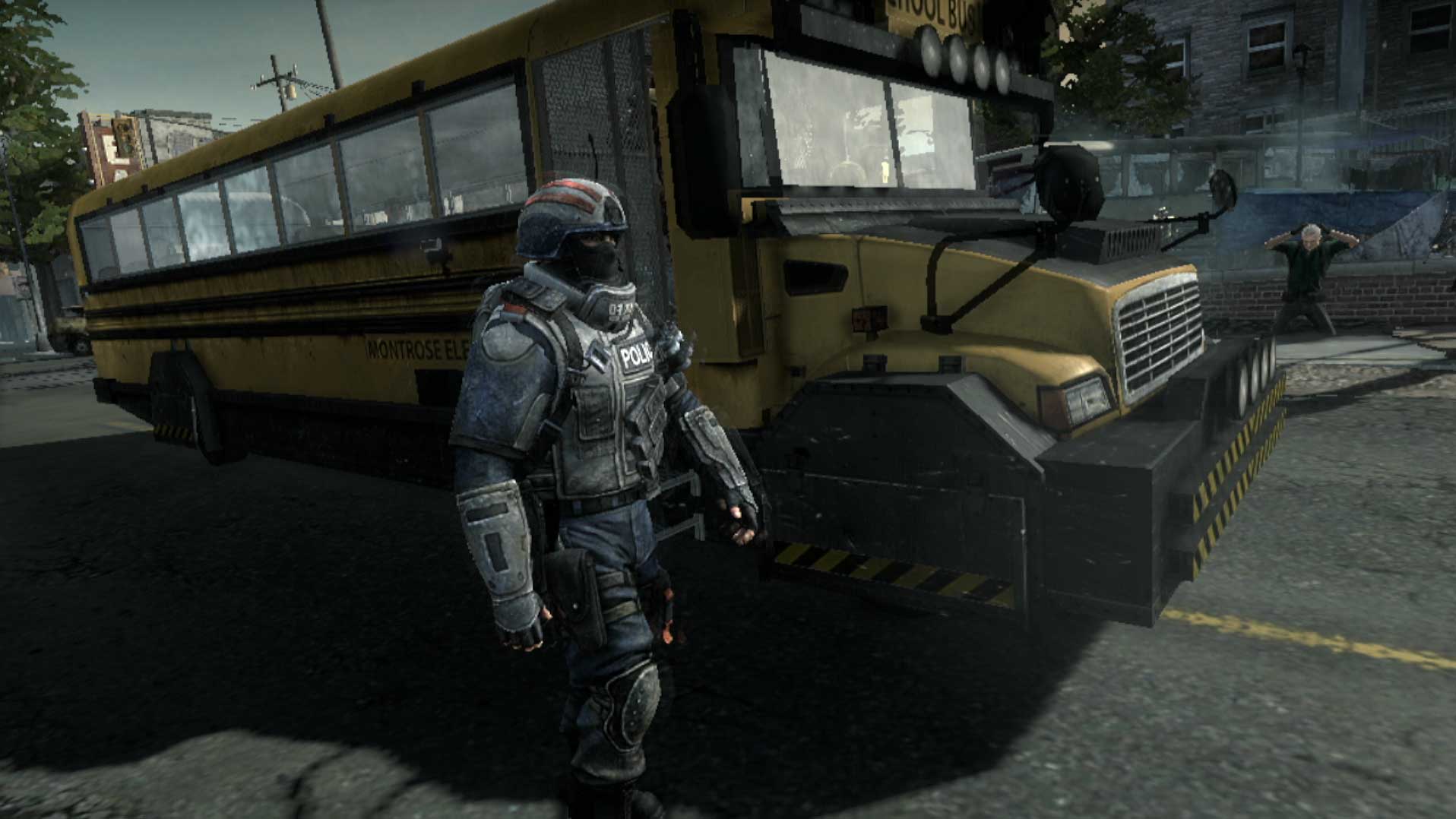 Homefront PS3 korean soldier armed school bus