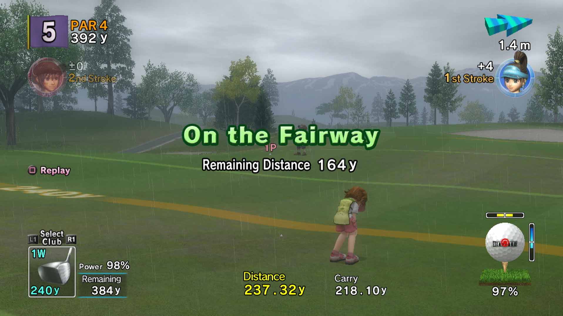 Hot Shots Golf Out of Bounds PS3 raining day on fairway