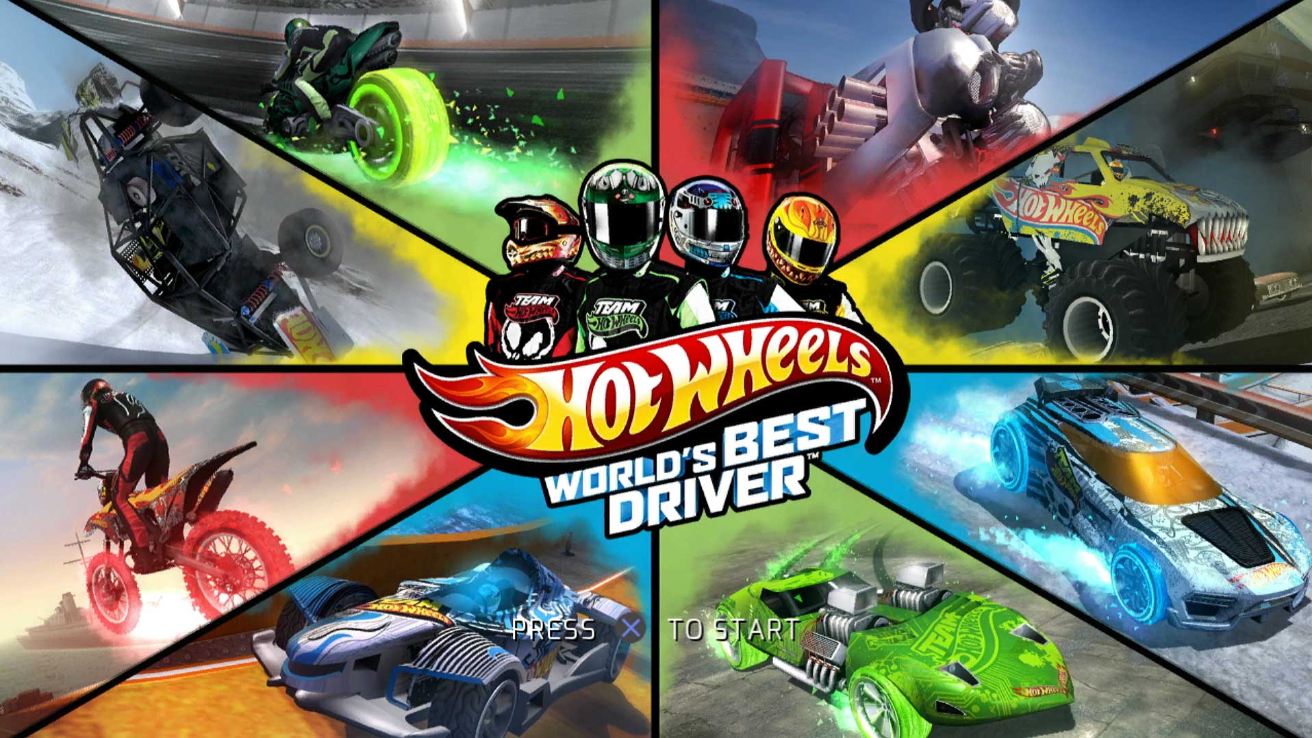 Hot Wheels Worlds Best Driver PS3 game title press start screen