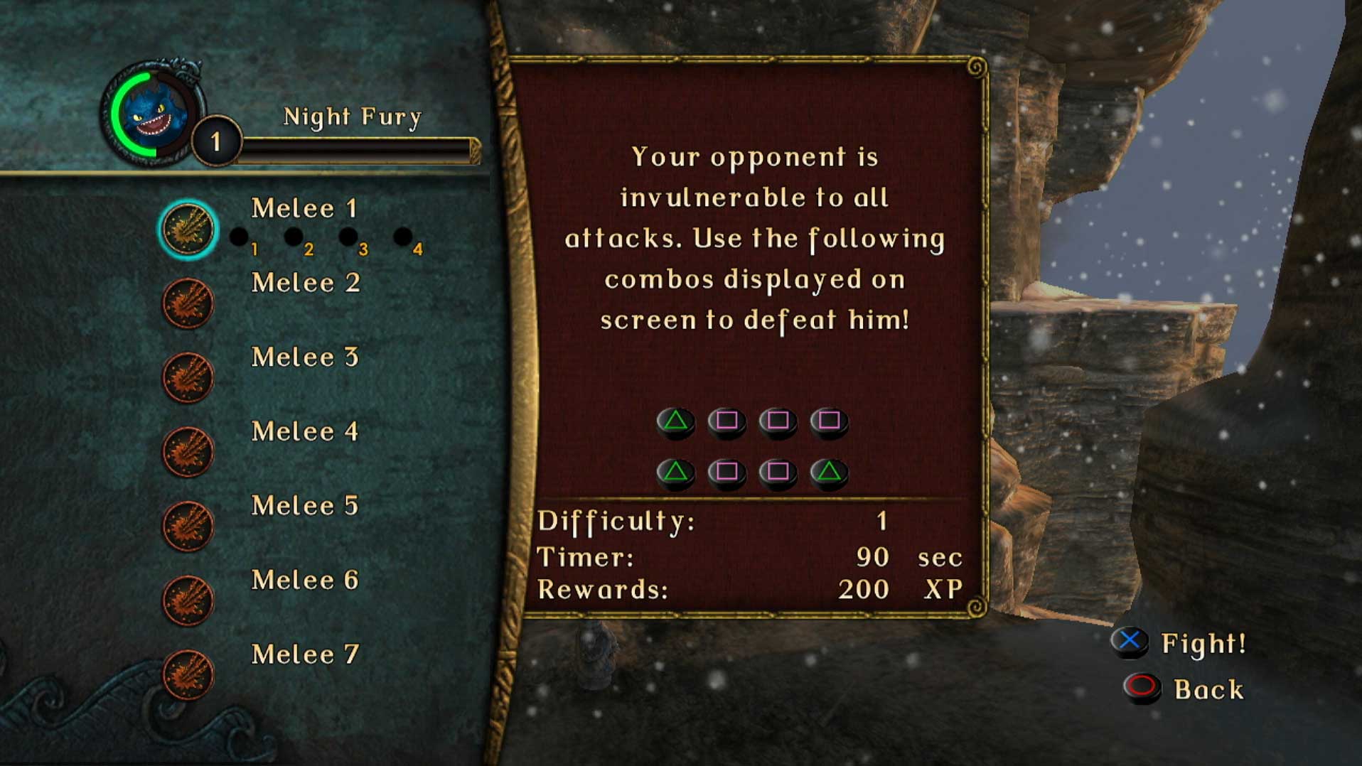 How to Train Your Dragon PS3 attack button combos menu