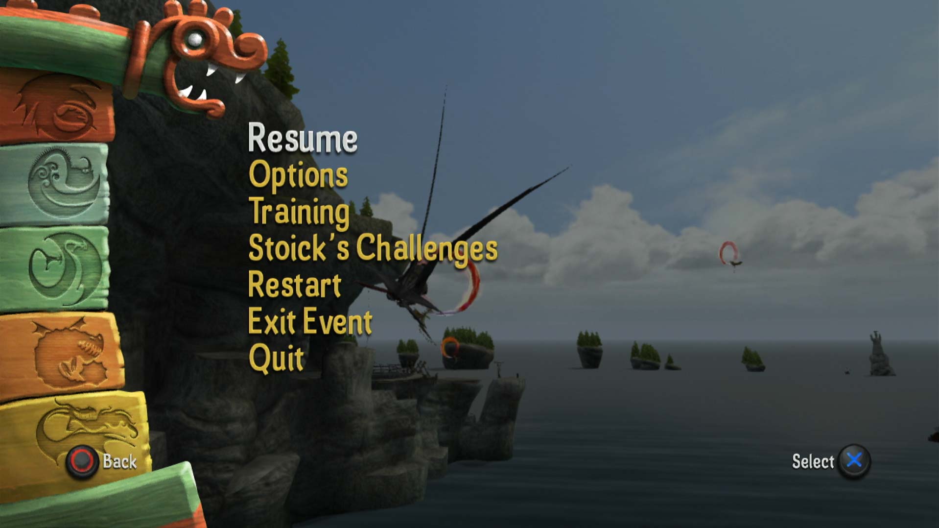 How To Train Your Dragon 2 PS3 game pause menu screen