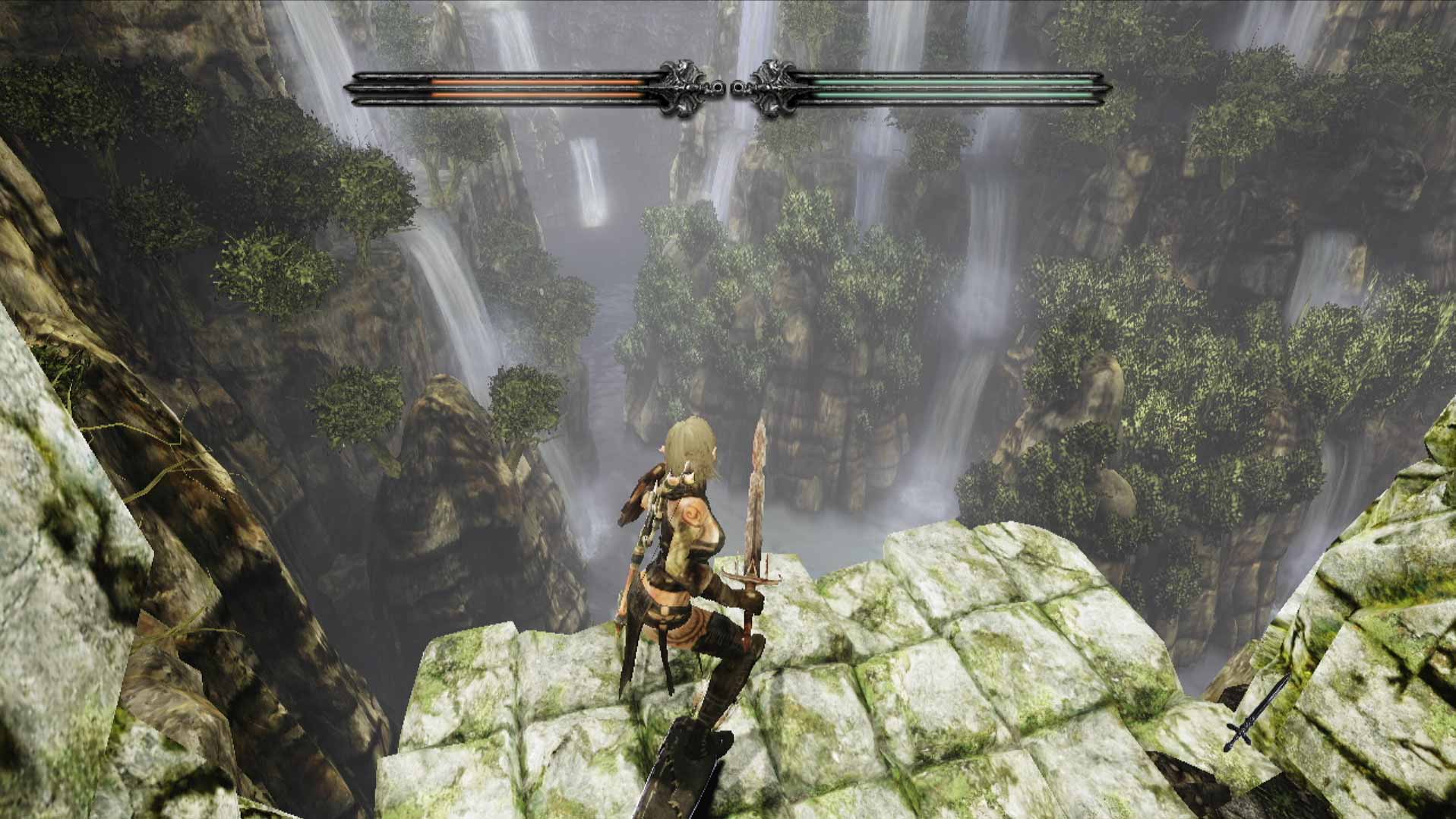 Hunted The Demon's Forge PS3 E'lara looking waterfall