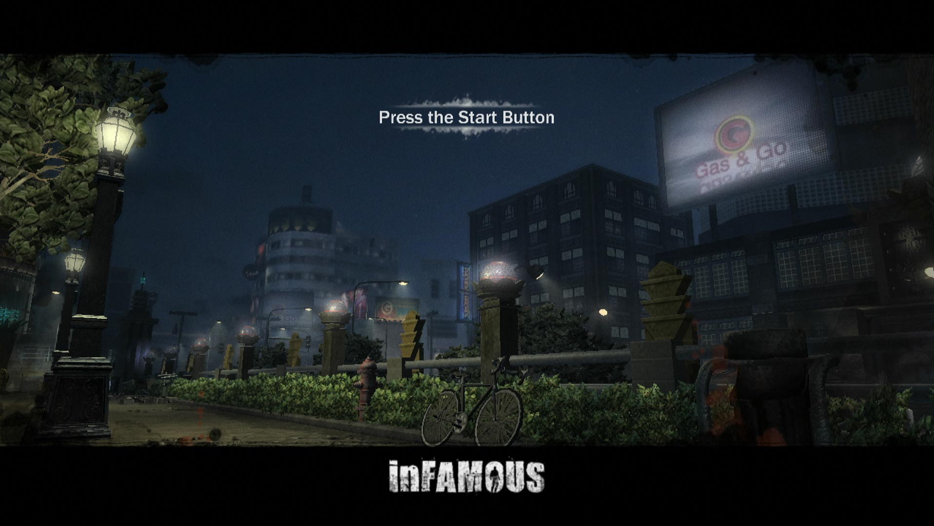 Infamous PS3 game title press start screen