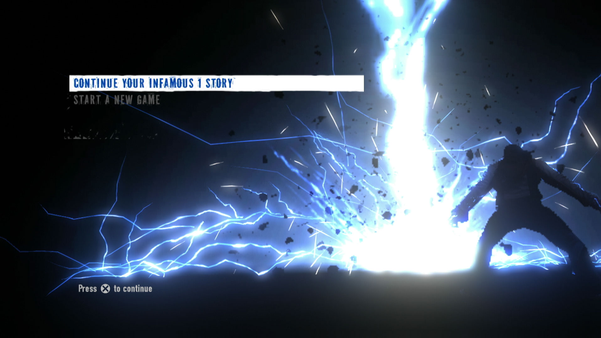 Infamous 2 PS3 game title press start screen