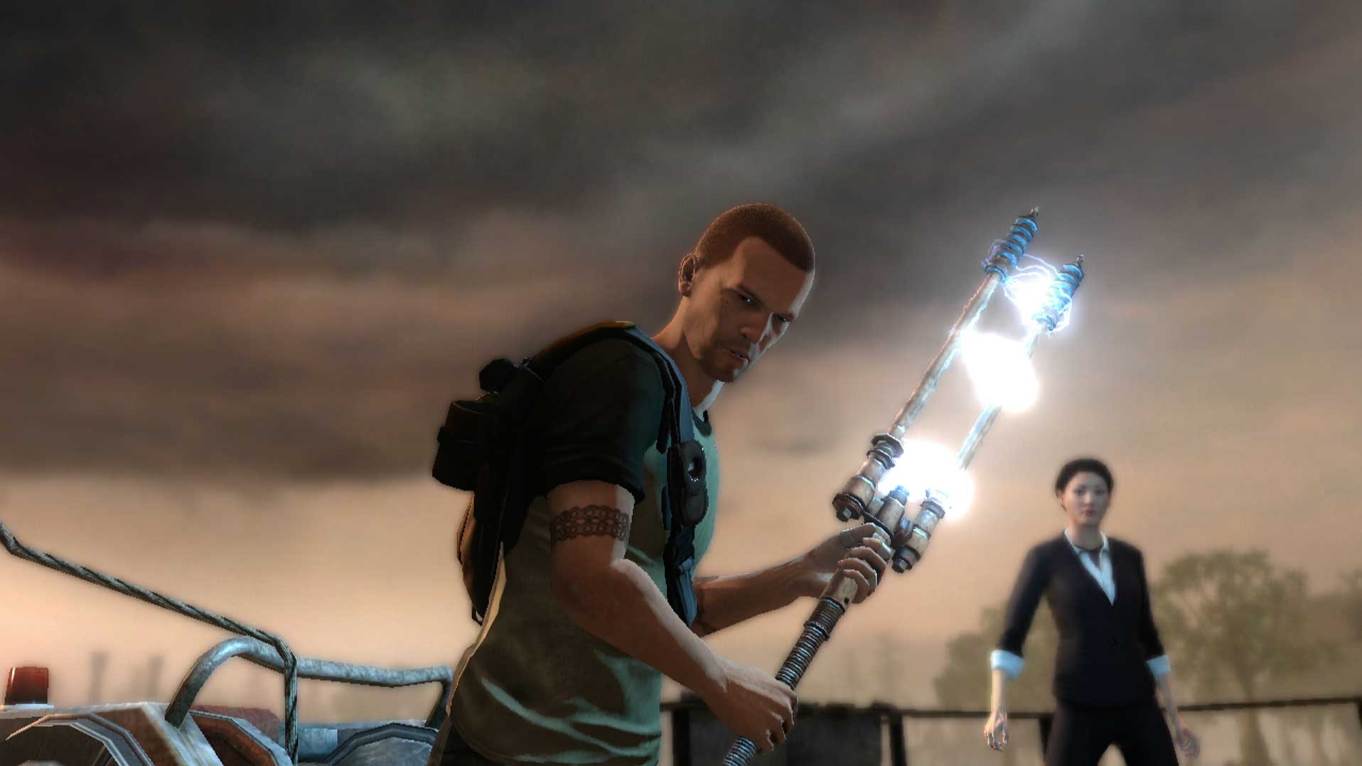 Infamous 2 PS3 cole protagonist holding weapon