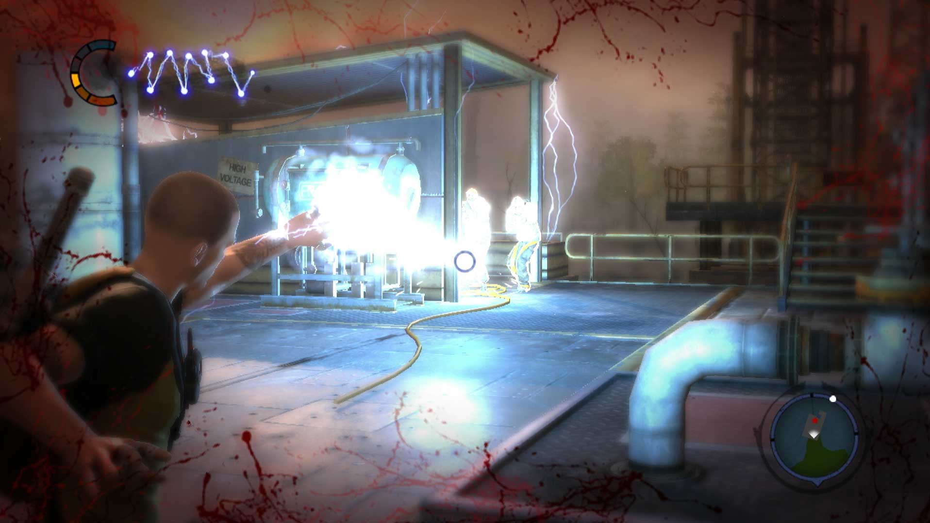 Infamous 2 PS3 gameplay shooting enemies electric bolts