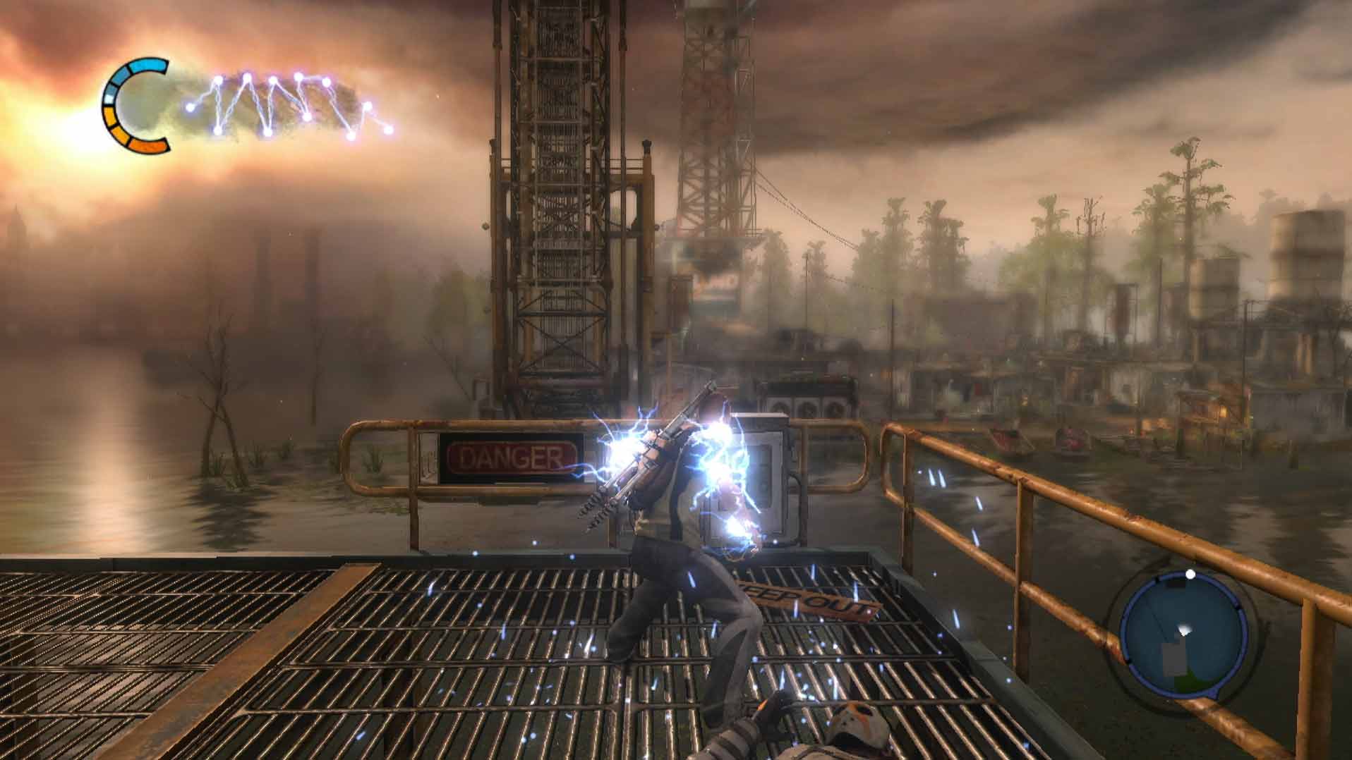 Infamous 2 PS3 gameplay activate crane obstacle