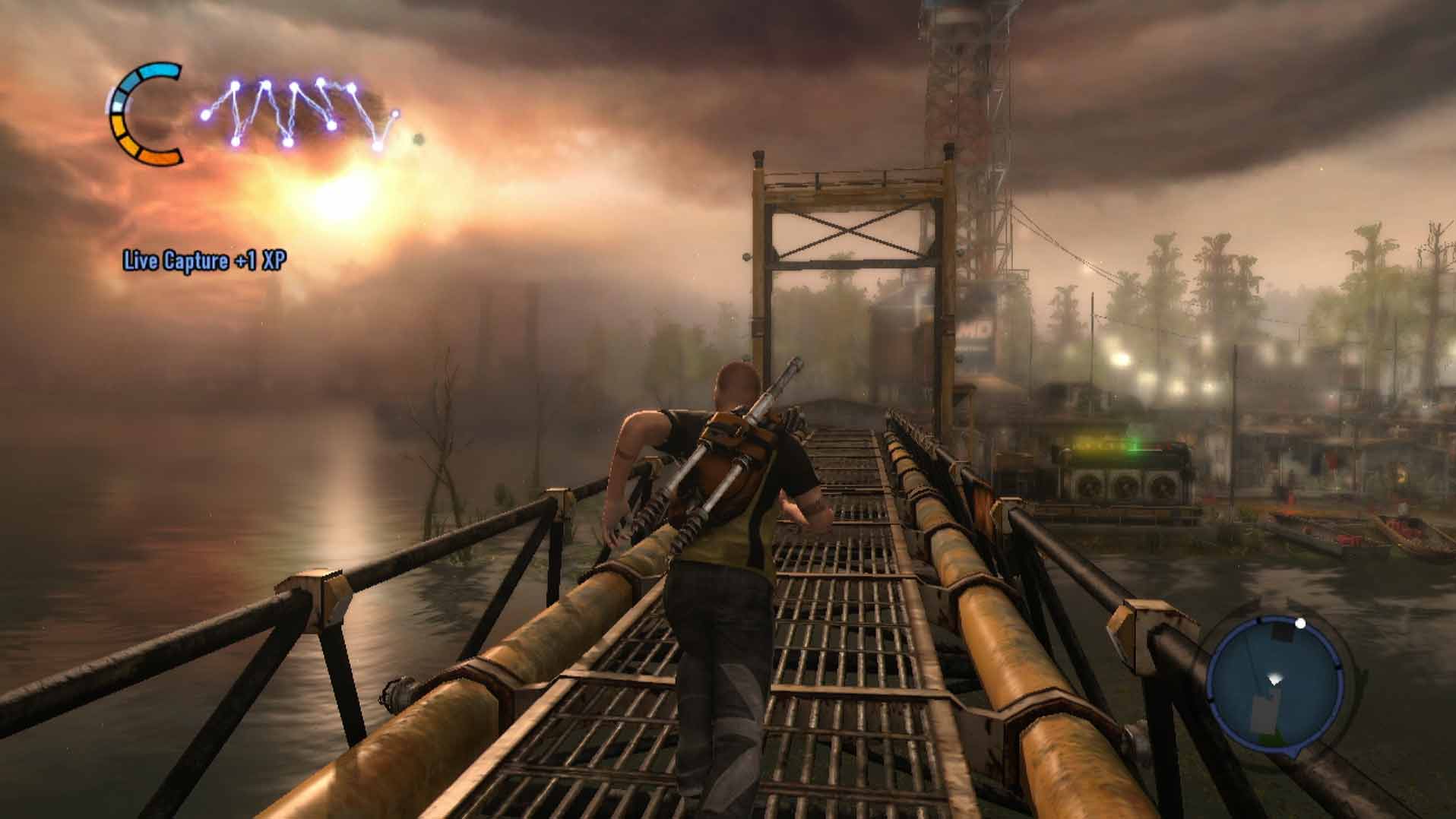 Infamous 2 PS3 running crane bridge screneshot