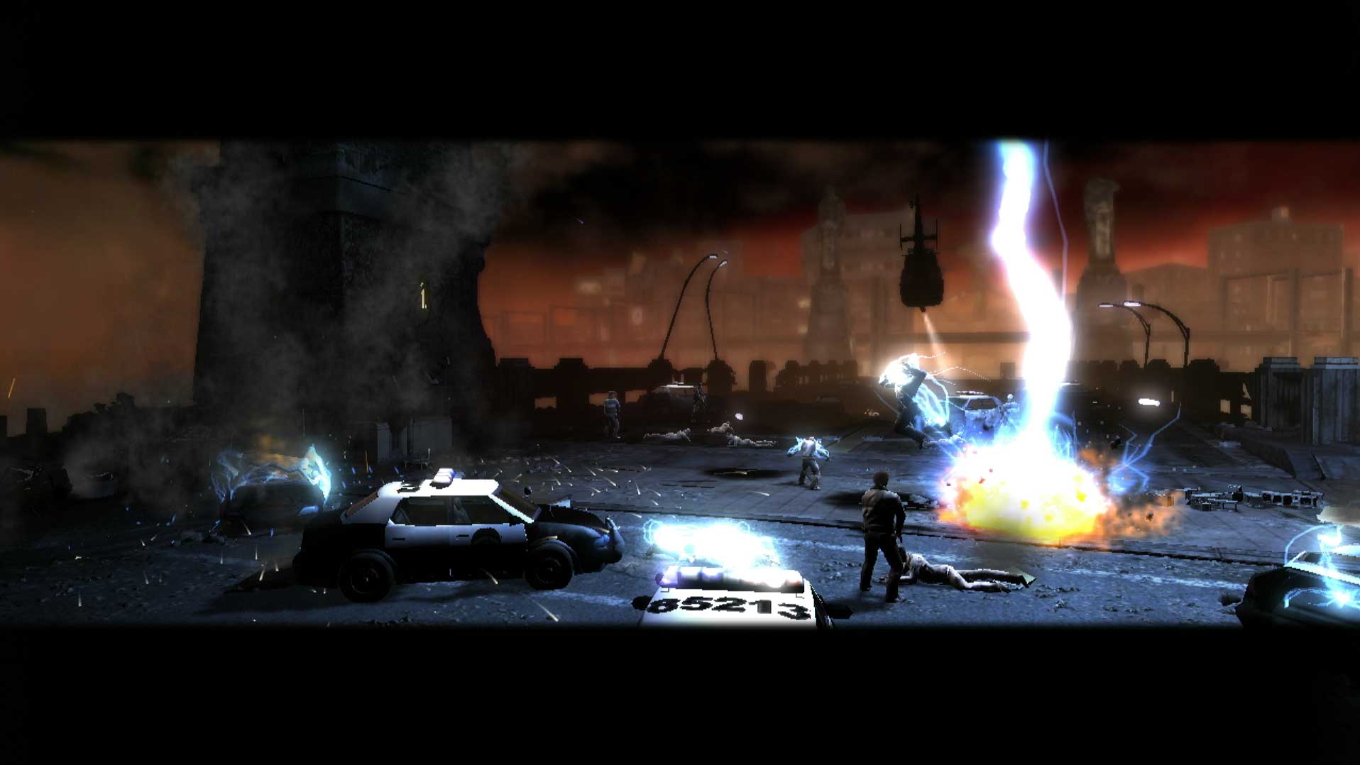 Infamous PS3 cutscene lightening police vehicle