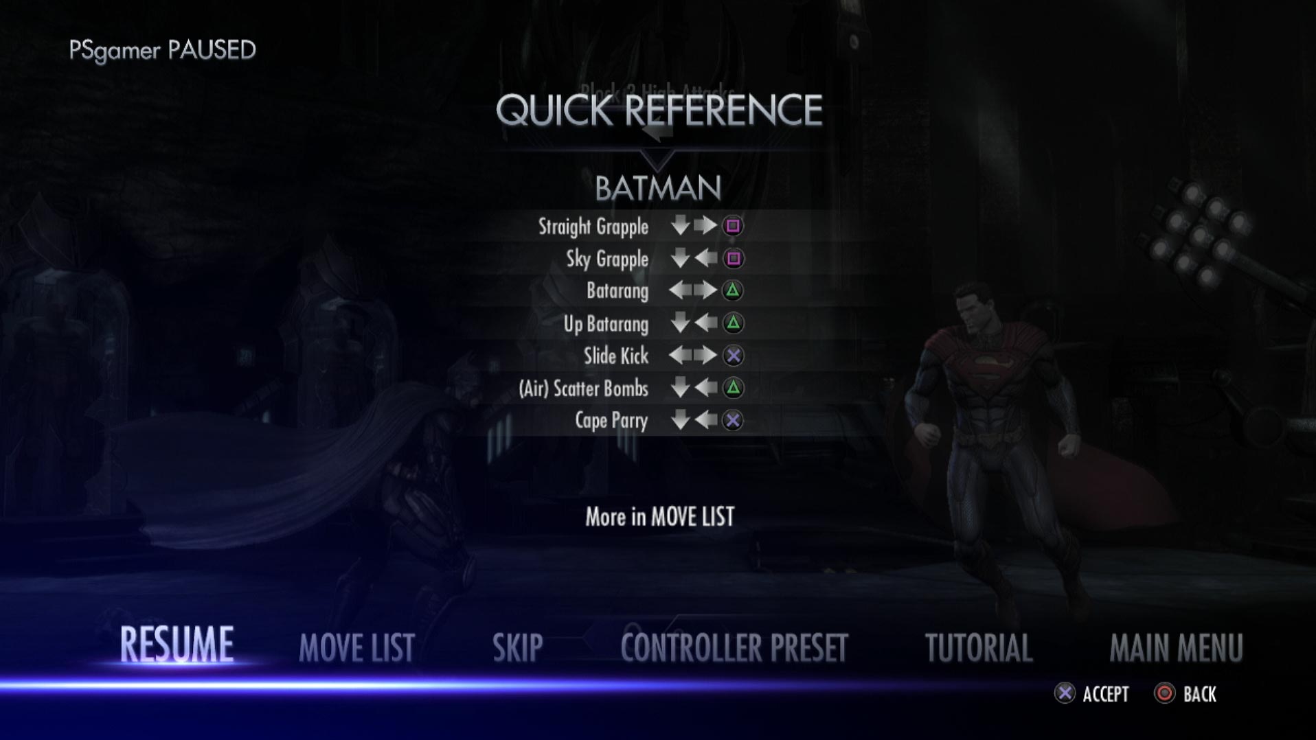 Injustice Gods Among Us PS3 batman move reference list