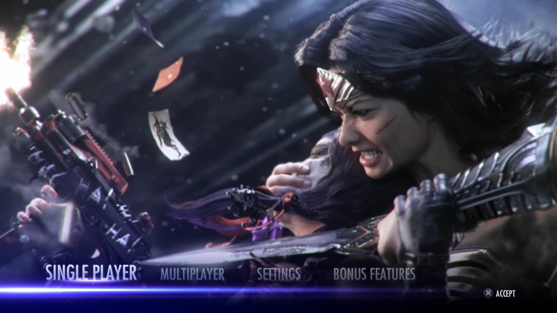 Injustice Gods Among Us PS3 video game main menu screen