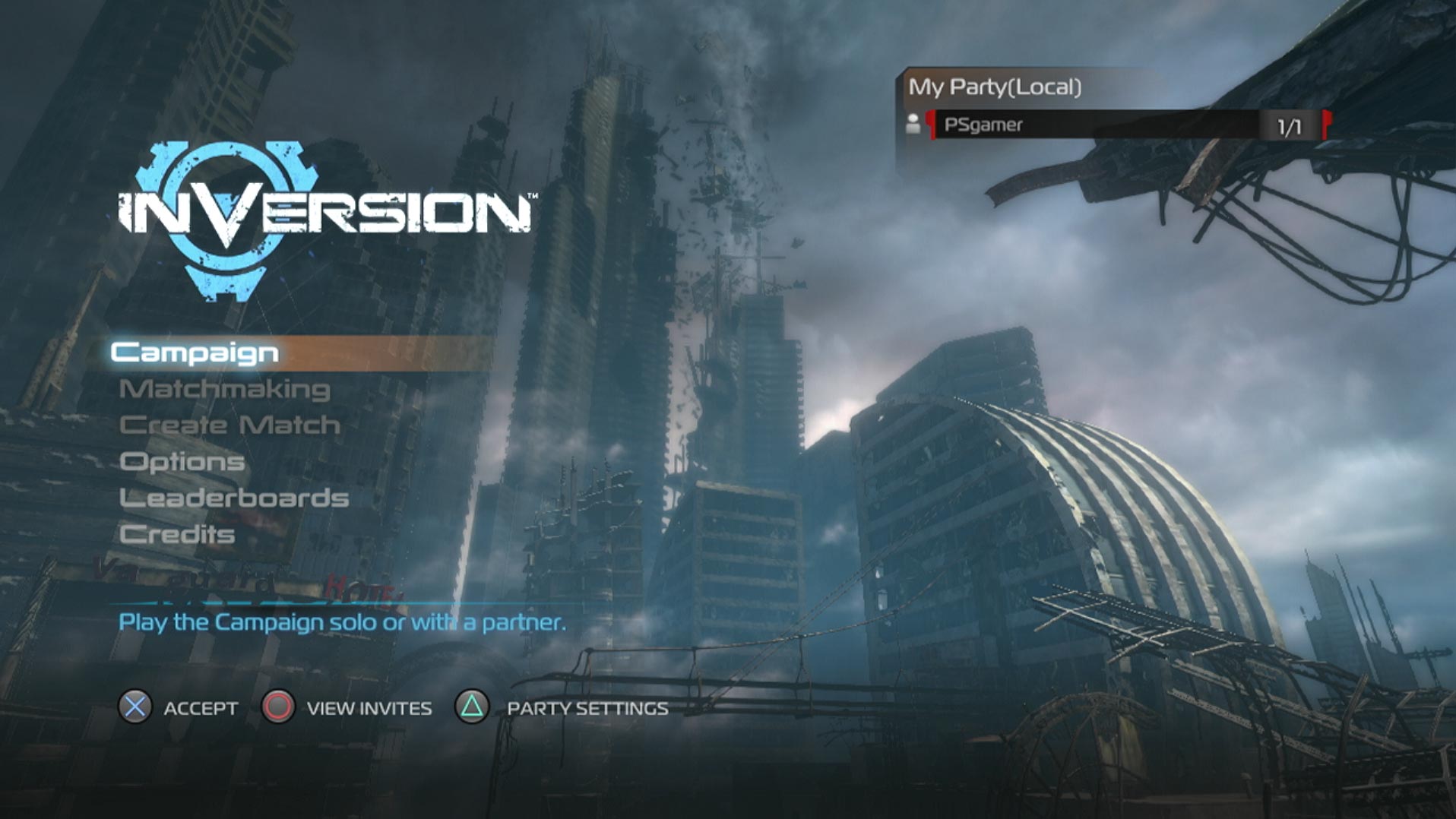 video game main menu screen