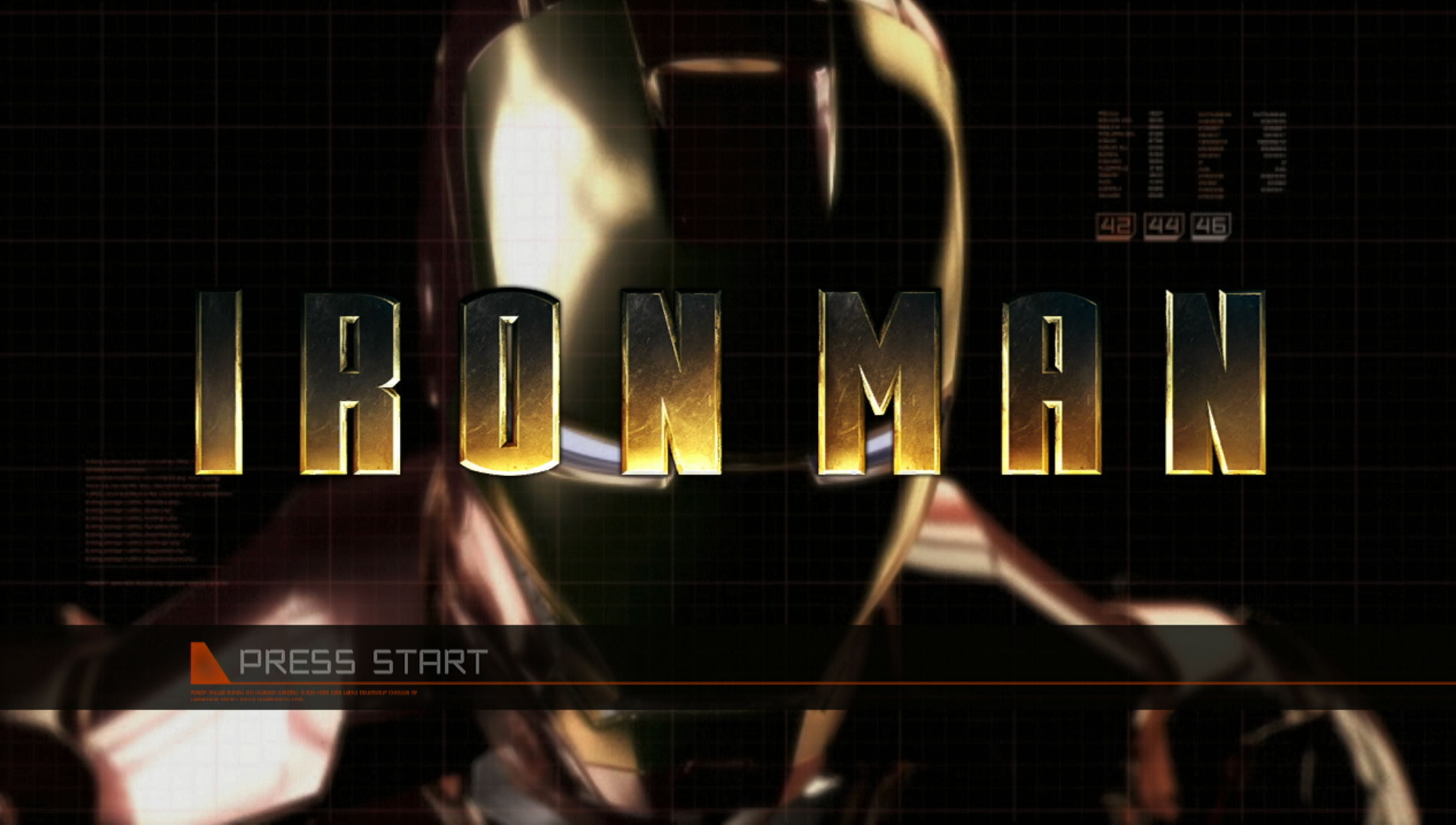 Iron Man PS3 game title press start screen