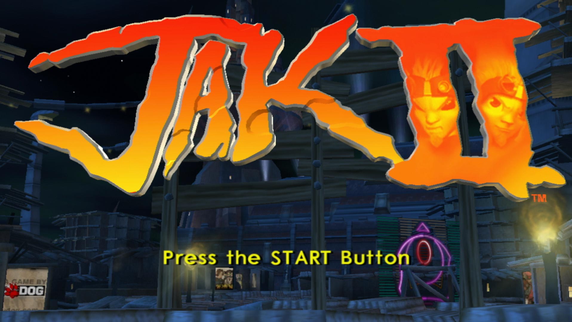 jak and daxter II title press start screen