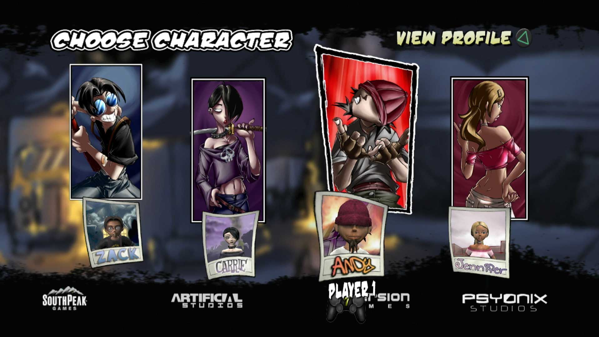 game character choose screen