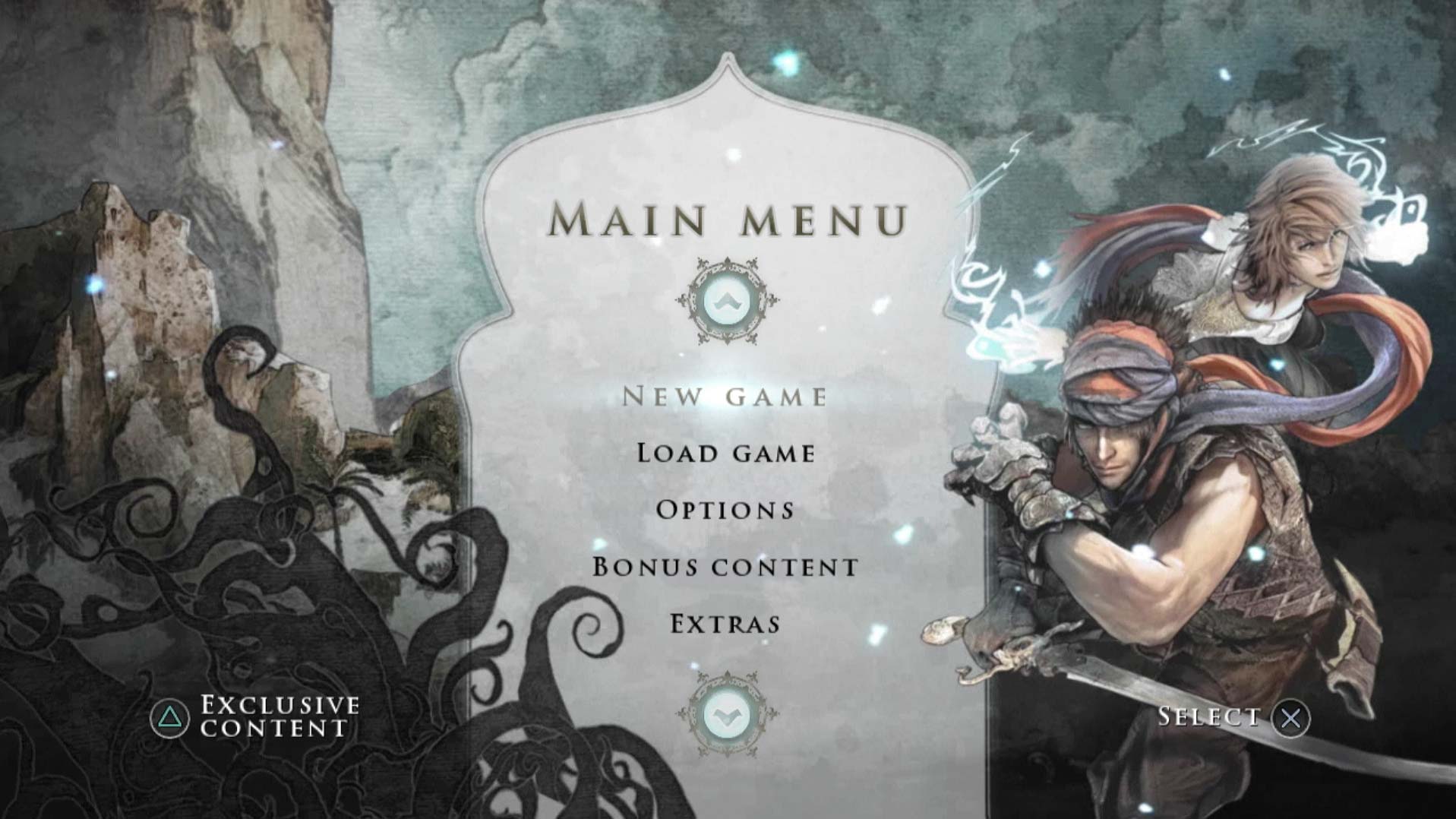 video game main menu screen