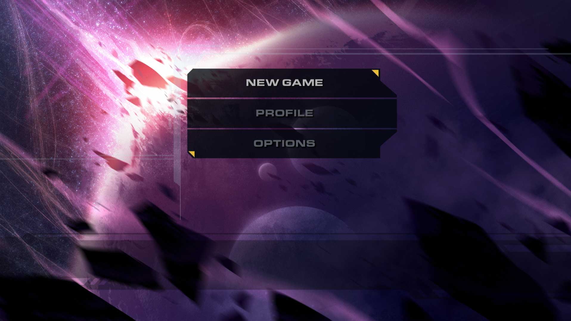 video game main menu screen