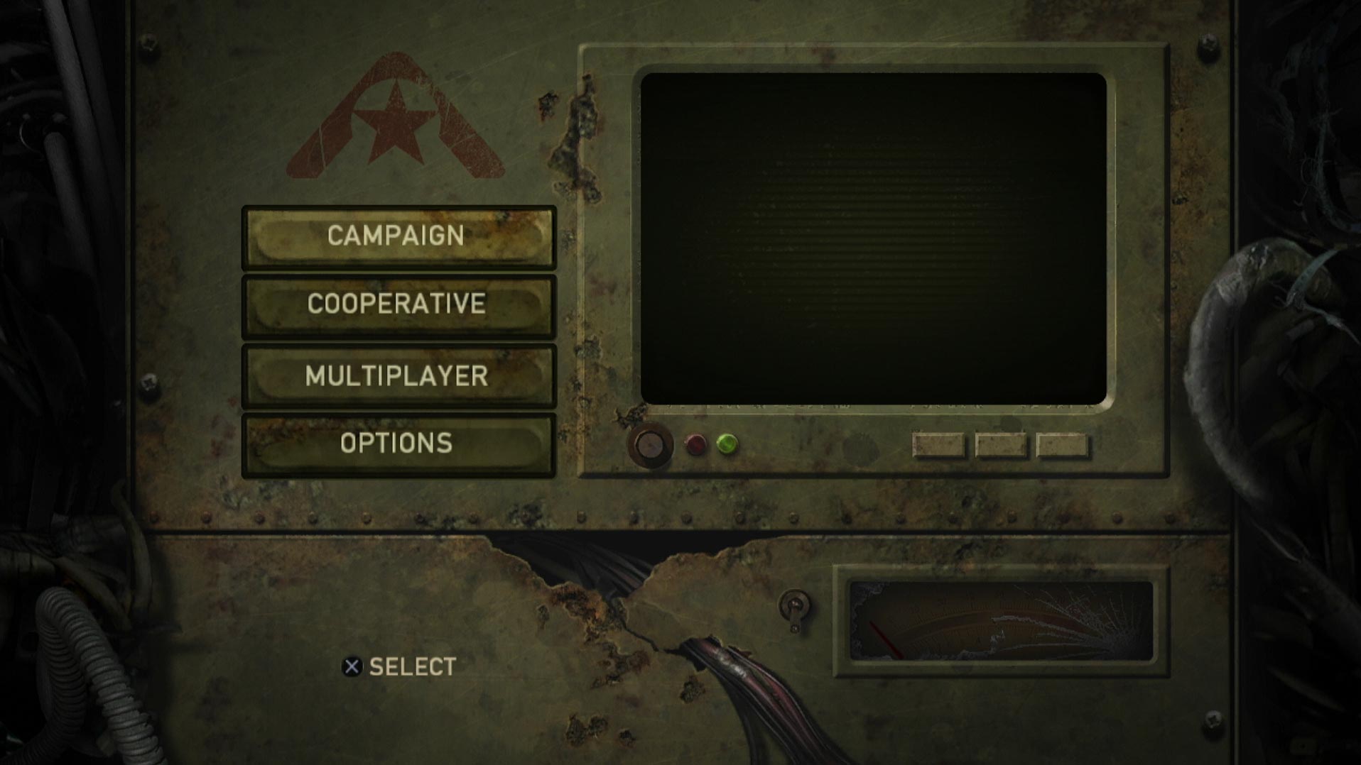 video game main menu screen