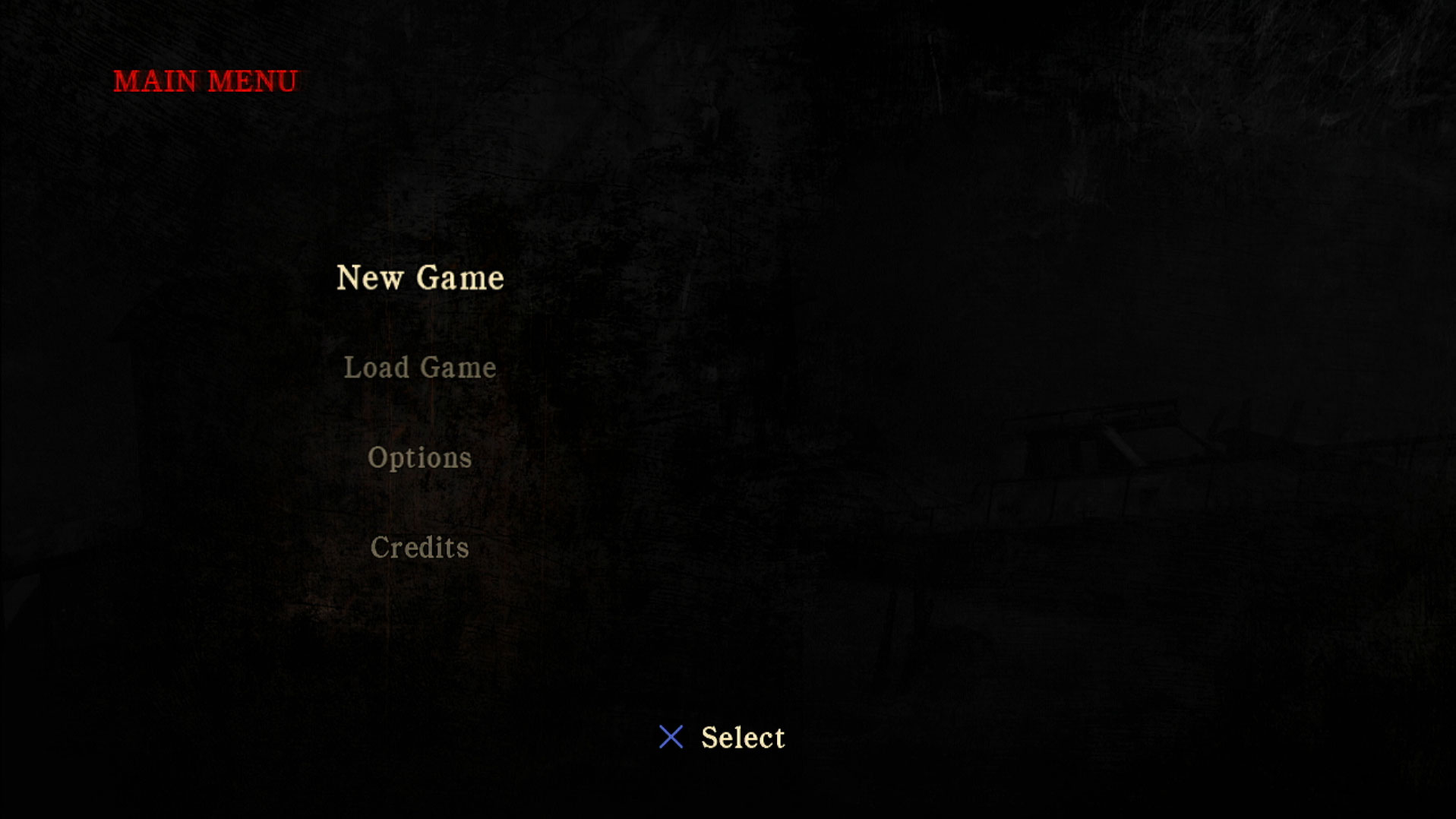 video game main menu screen