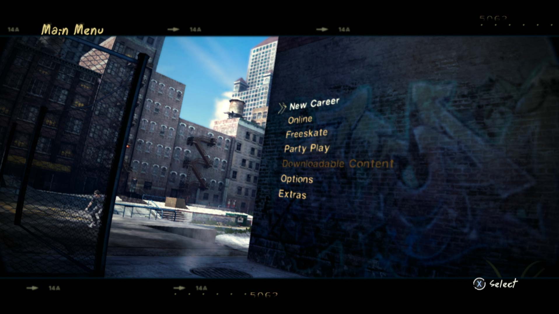 video game main menu screen