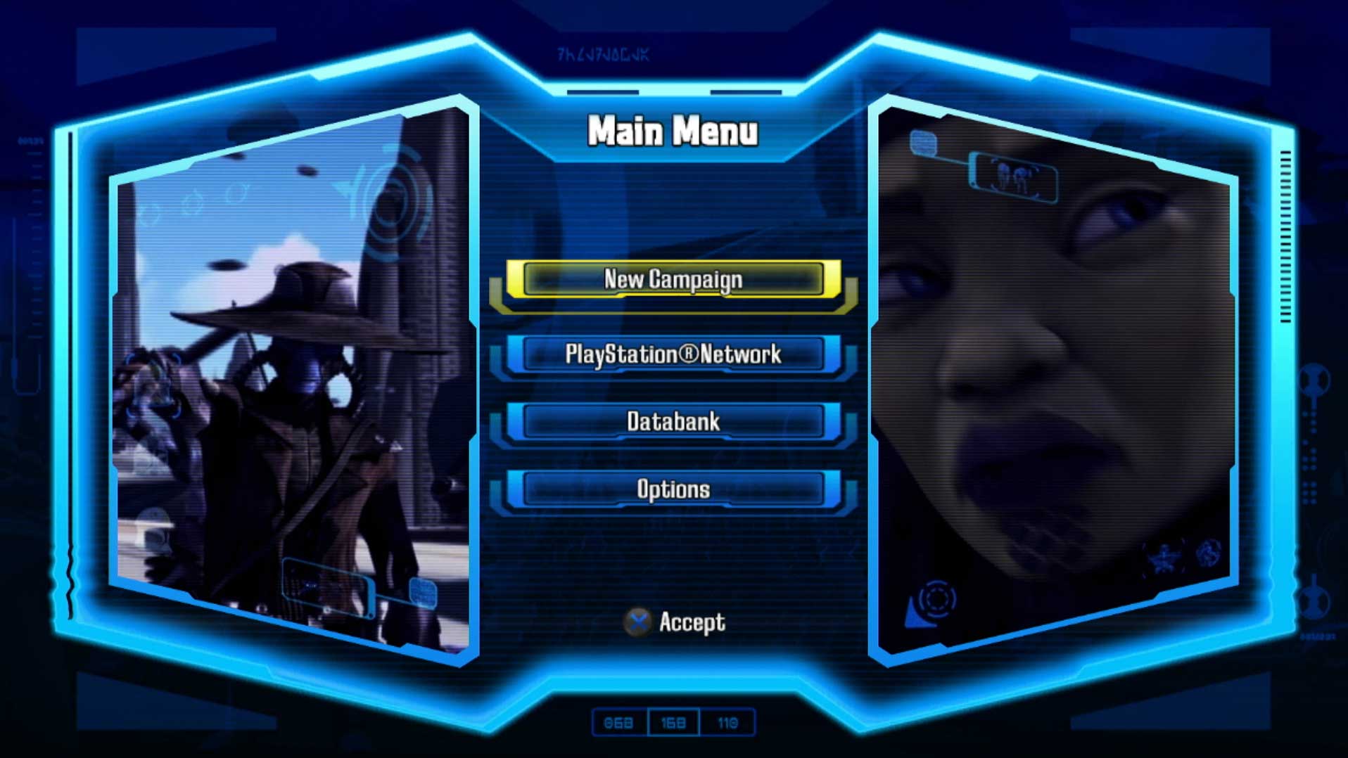 video game main menu screen