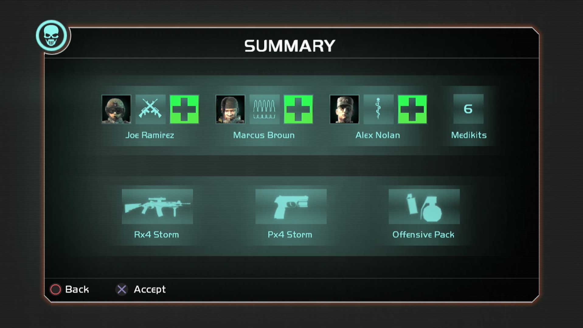 Ghost Recon Advanced Warfighter PS3 team select summary screen