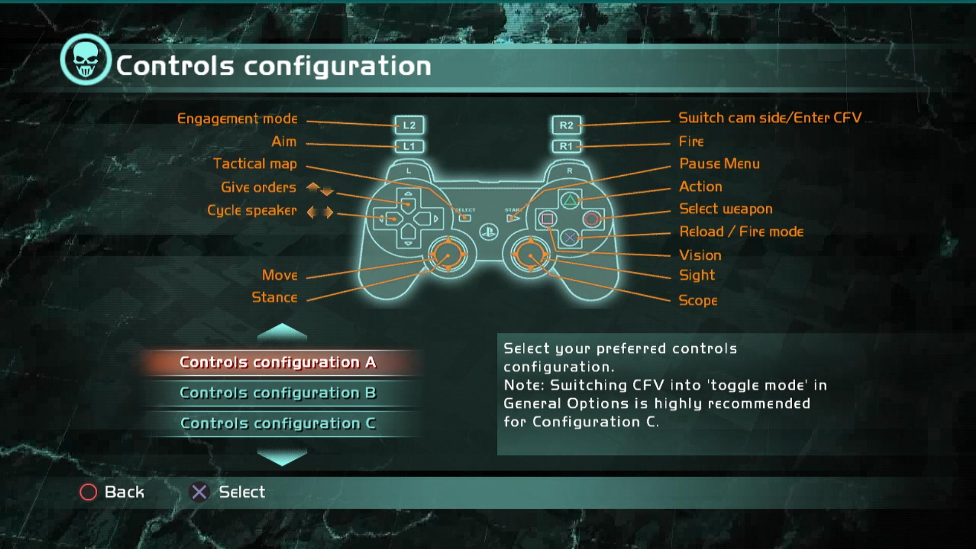 Ghost Recon Advanced Warfighter PS3 game controller button layout