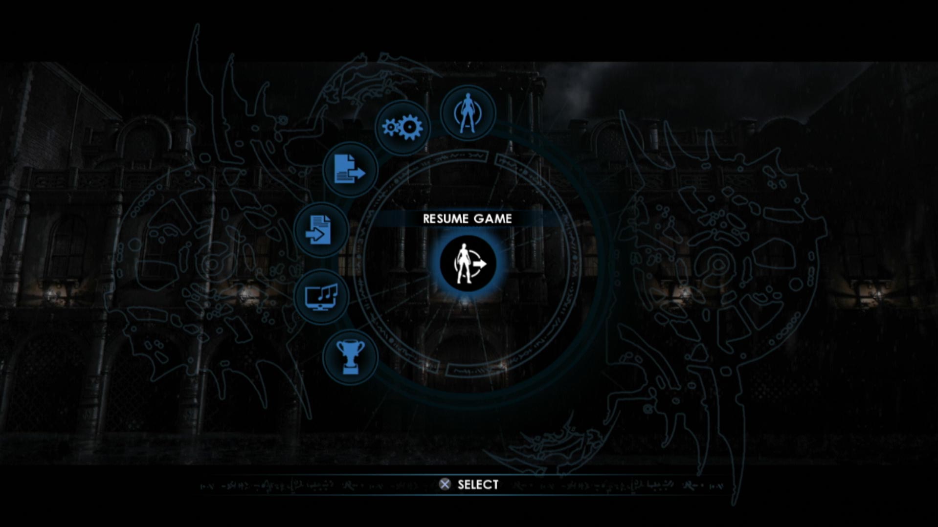 video game main menu screen