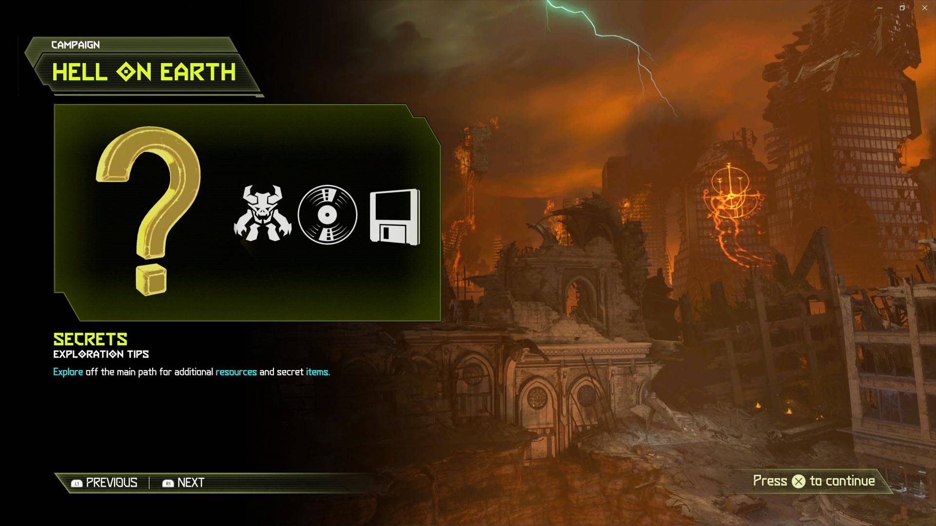 DOOM Eternal PS4 hell of earth campaign menu