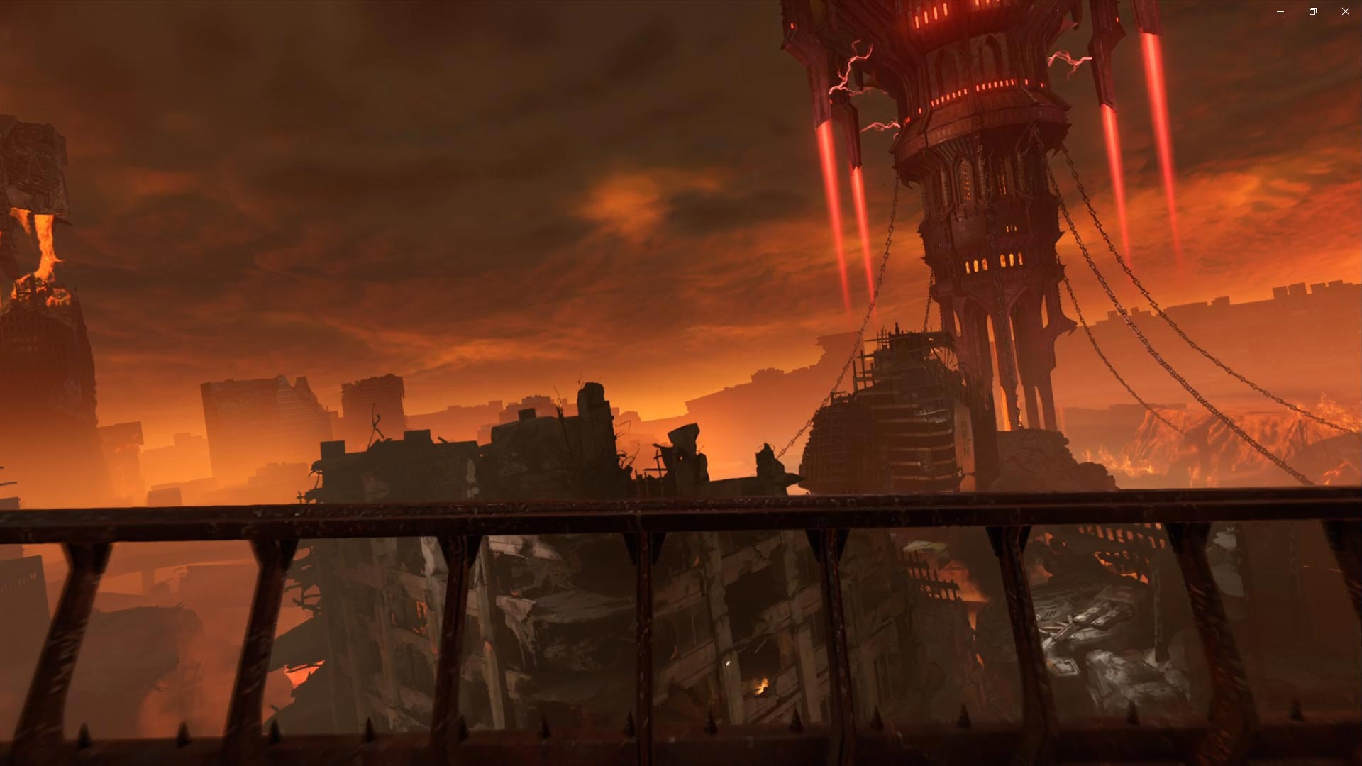 DOOM Eternal PS4 cityscape view red