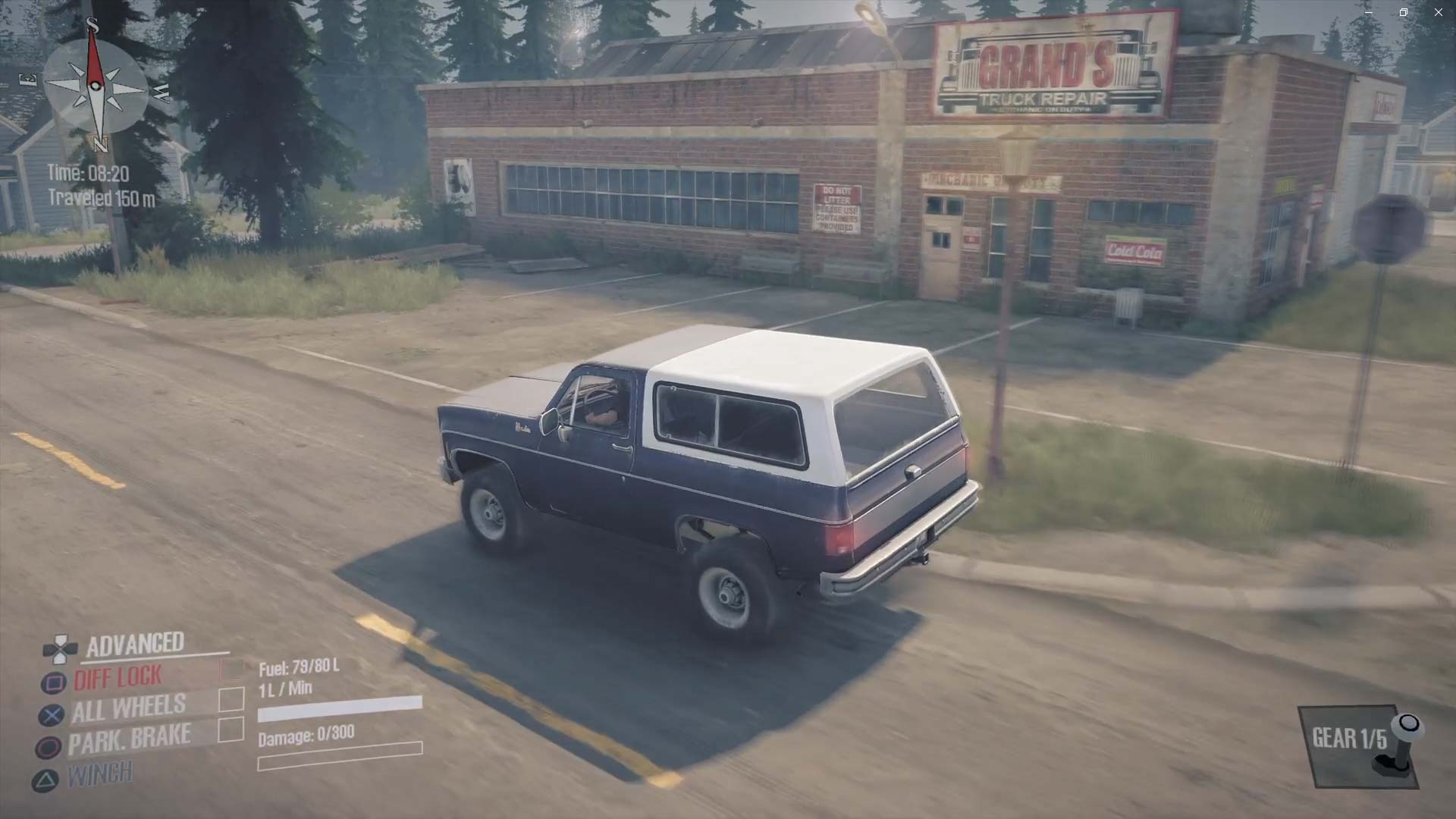 MudRunner American Wilds Edition PS4 driving past truck repair shop